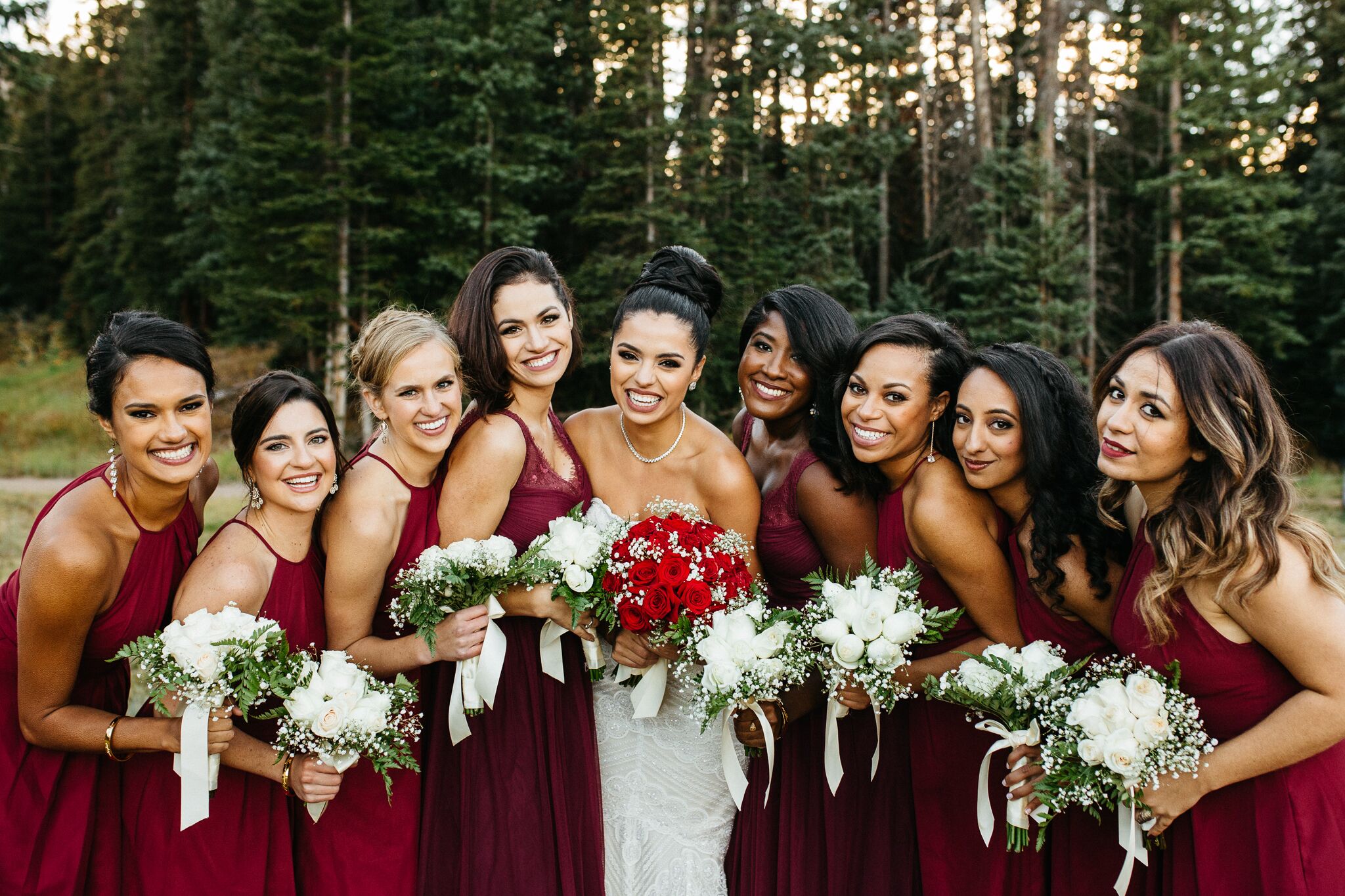 red and white rose bridesmaid bouquet