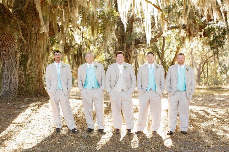 Khaki Suits With Tiffany Blue Ties
