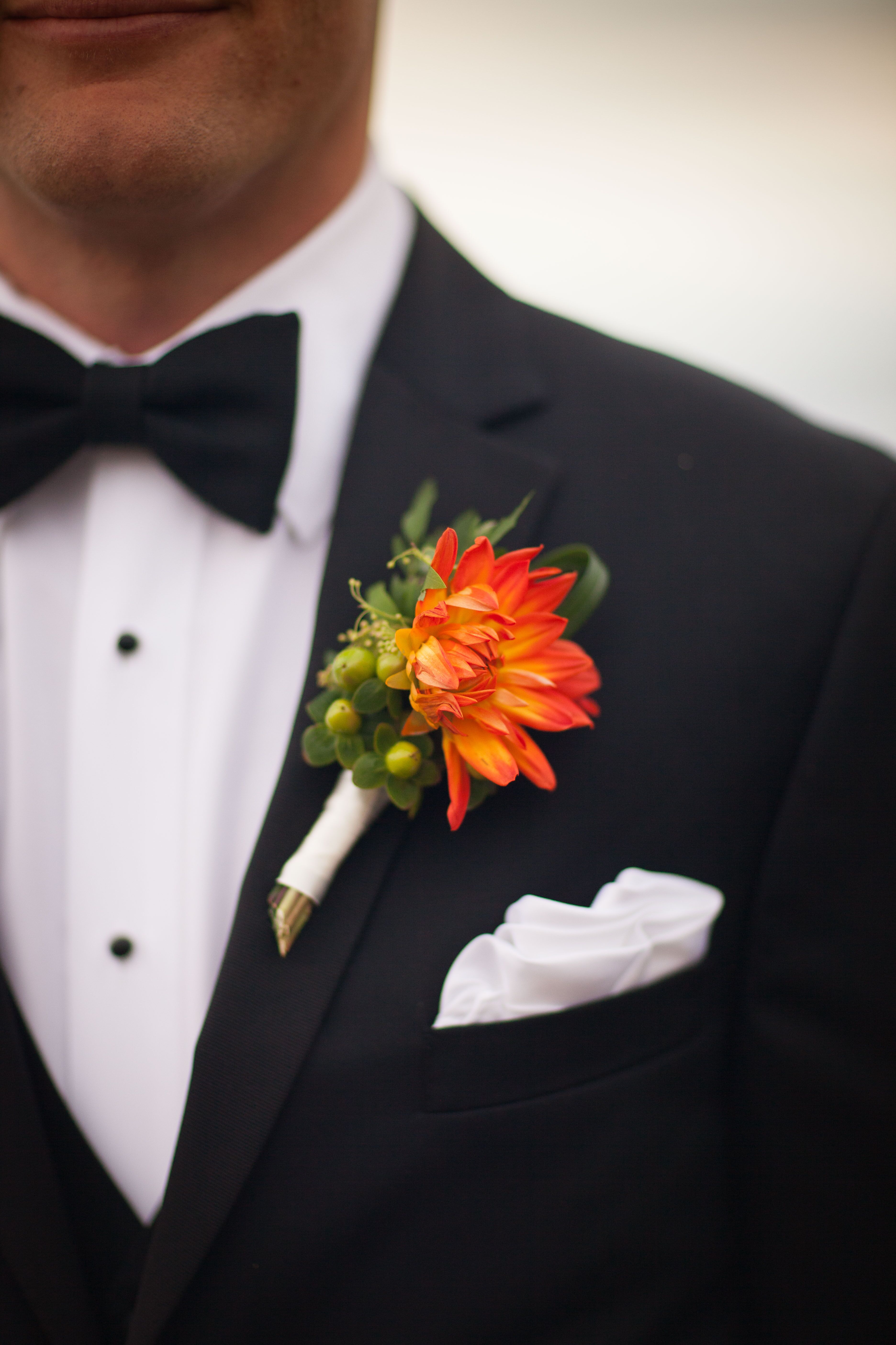 Orange Dahlia Boutonniere