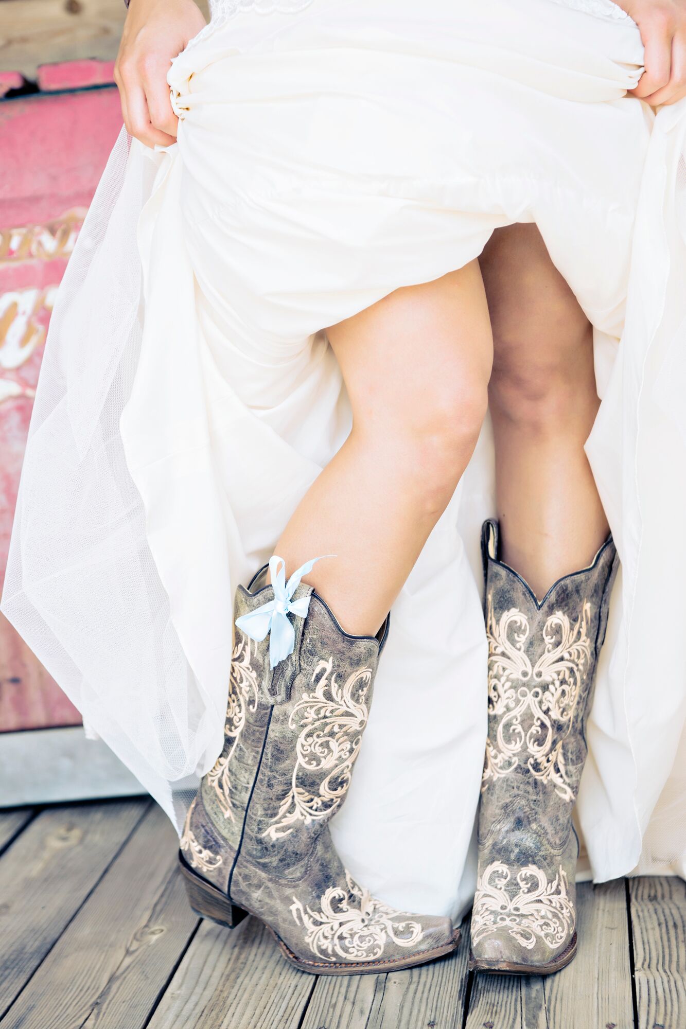  Bridal  Cowboy  Boots  With Blue Bow