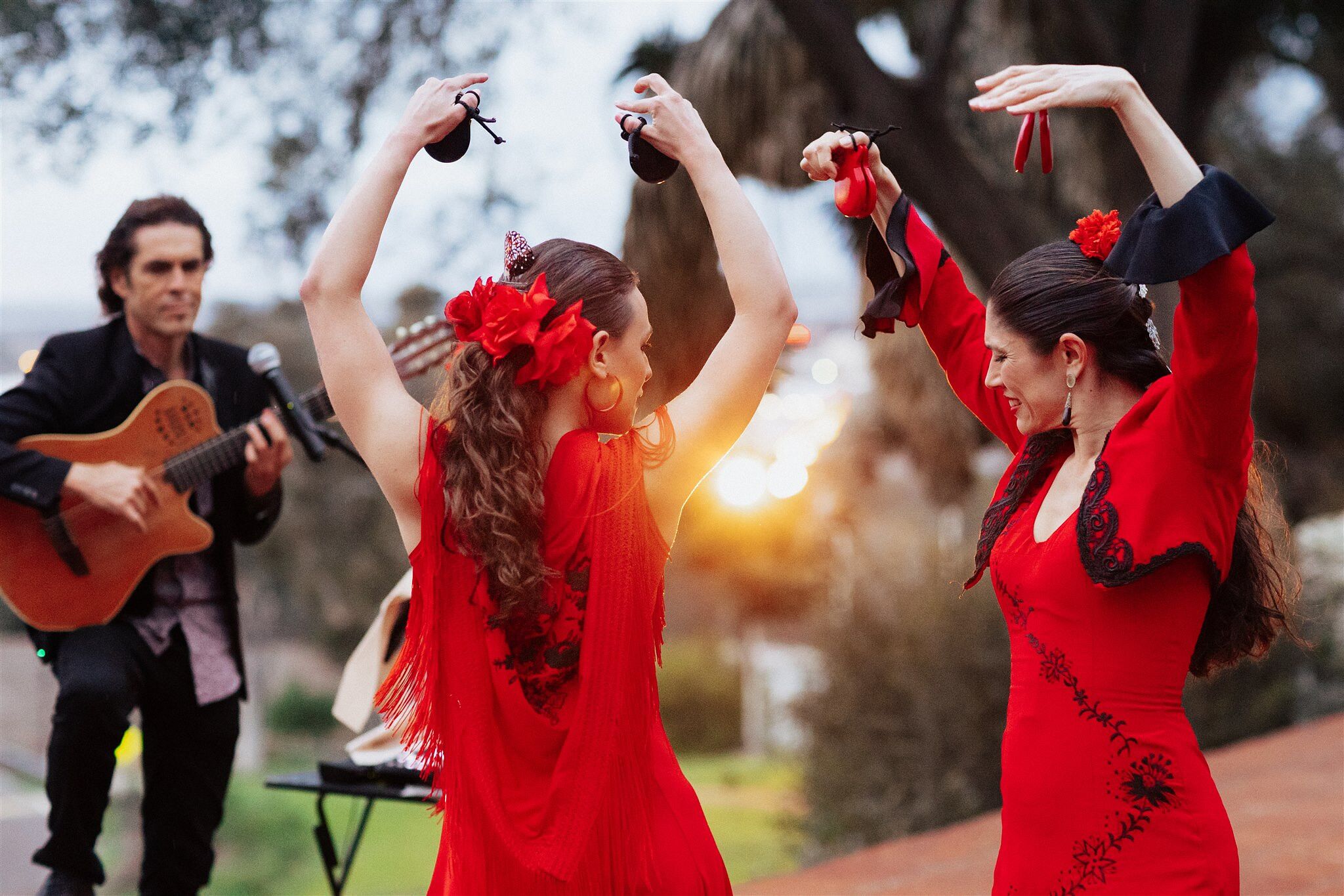 Flamenco Dancers in Red Performing at a San Diego Wedding Reception