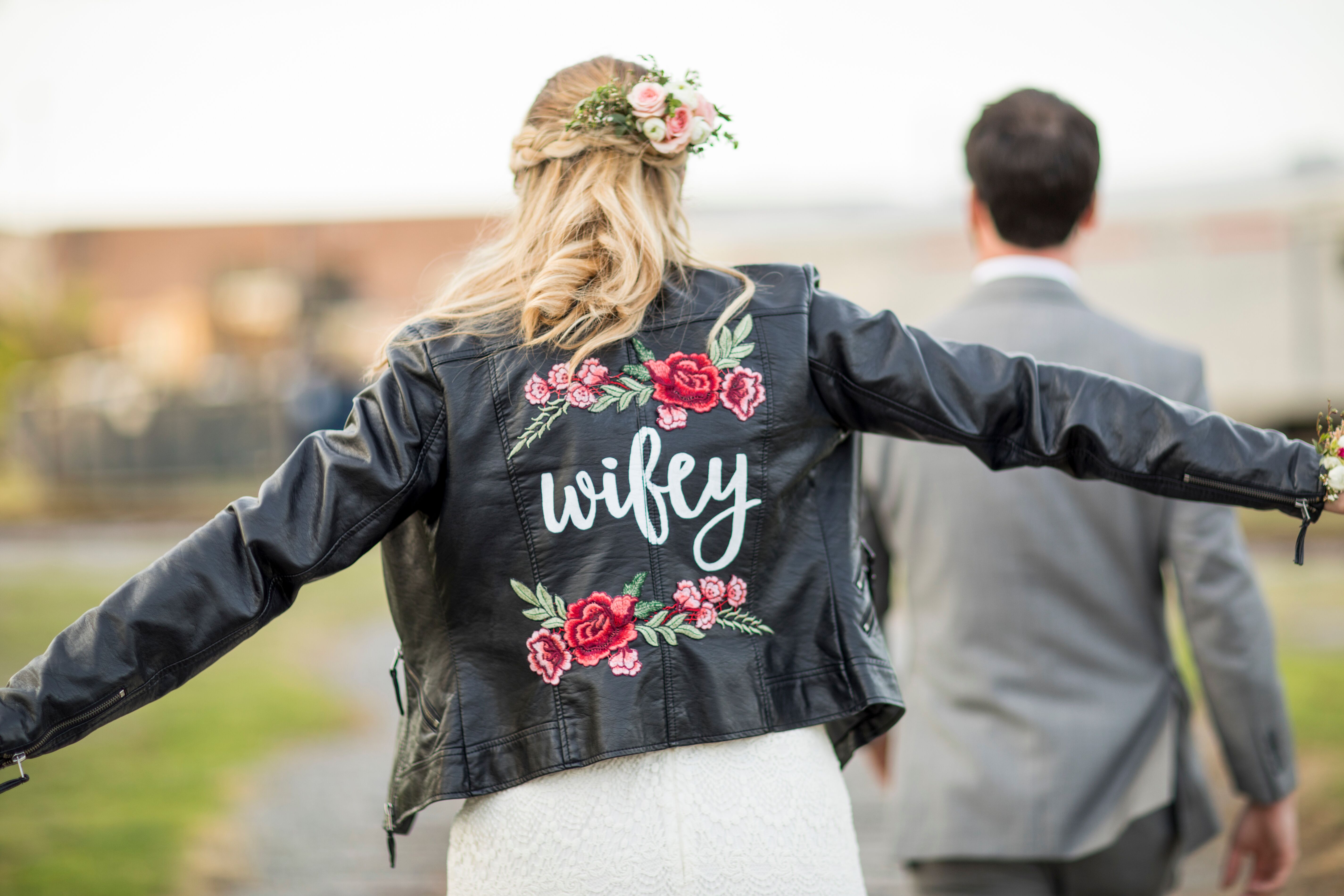 Personalized Leather Jacket with Rose Appliques