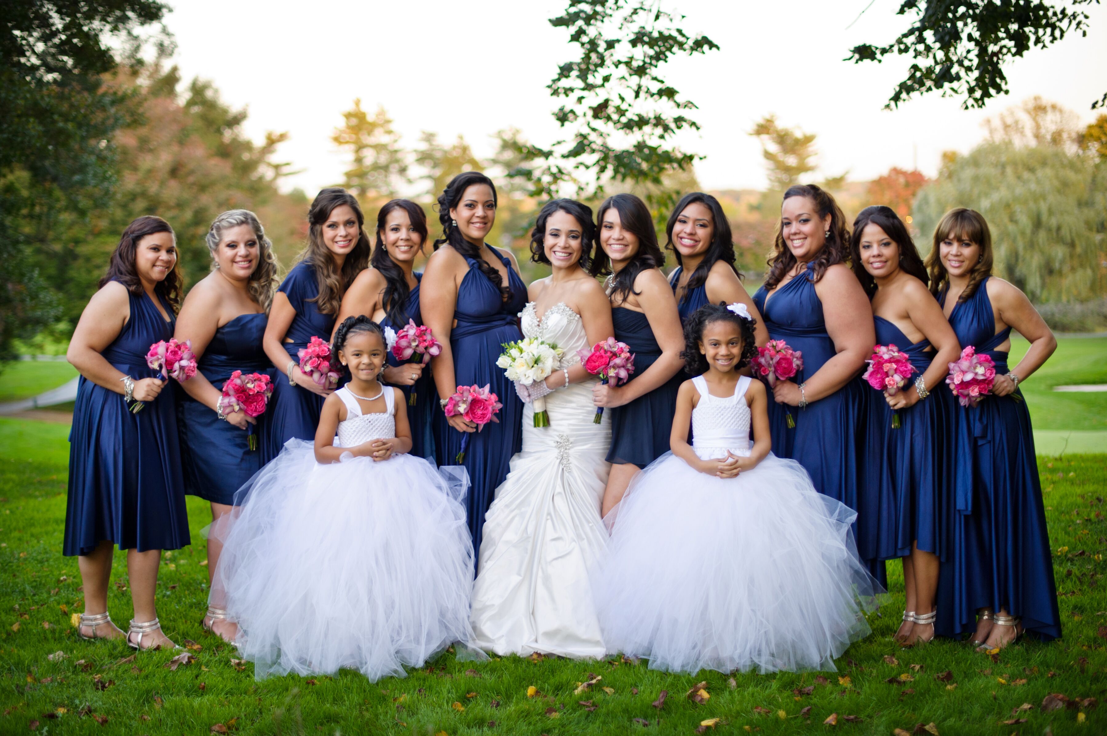 Navy blue and 2025 pink bridesmaid dresses