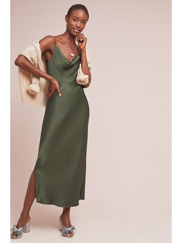 Verde scuro scoop neck slip dress