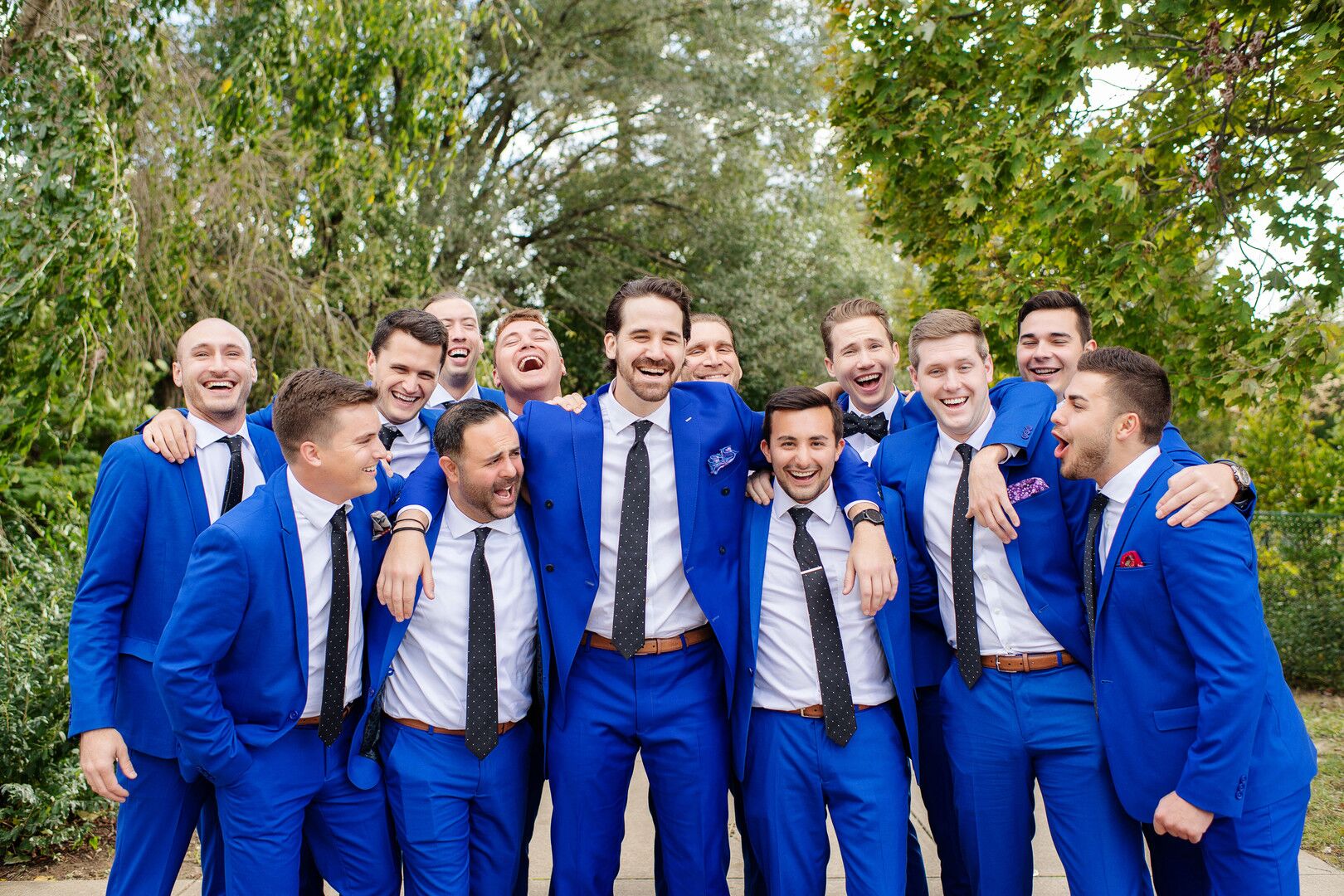 Groomsmen with Royal-Blue Suits and Black Ties