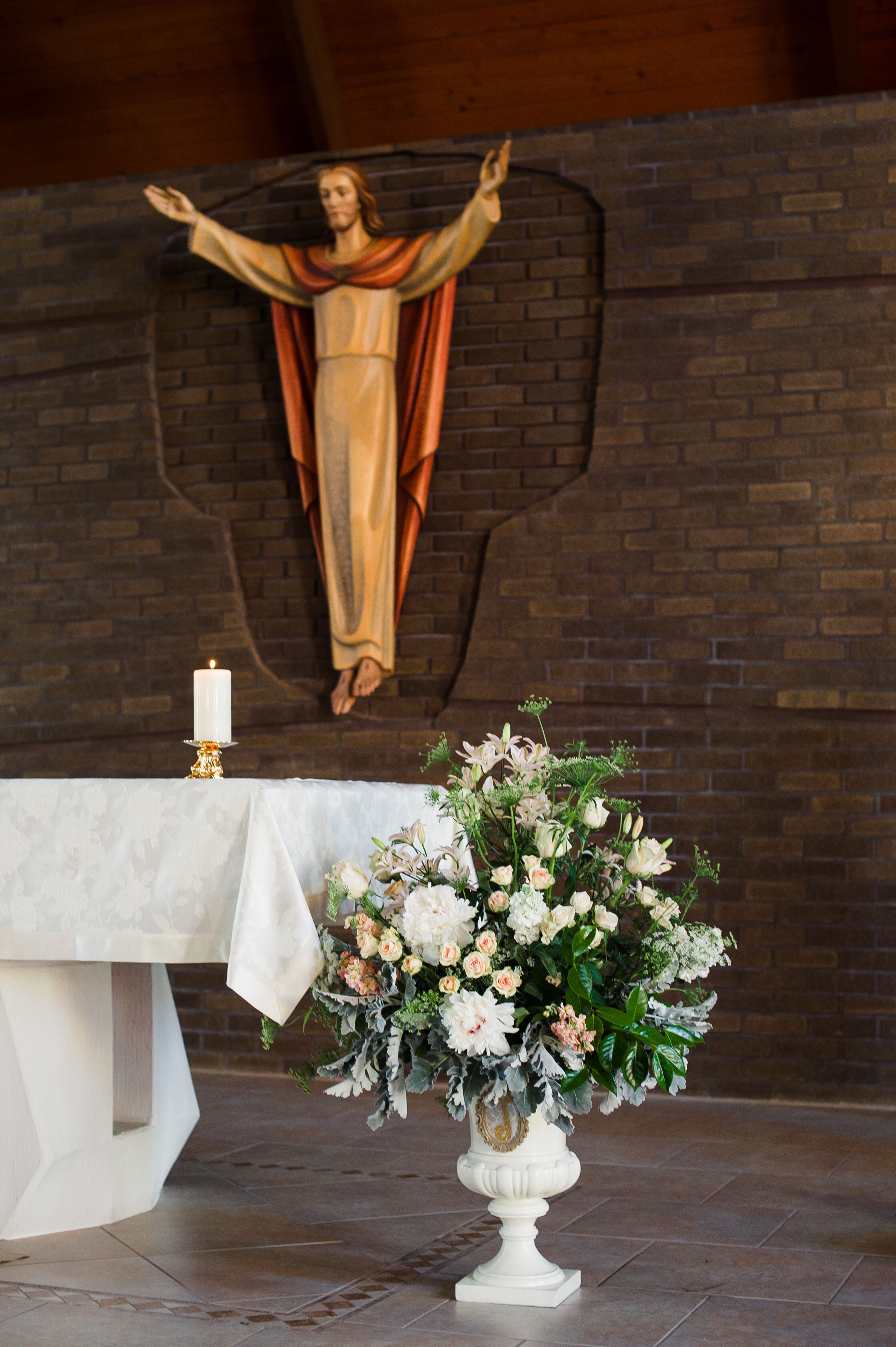 Lush Flower Arrangement at Church Altar