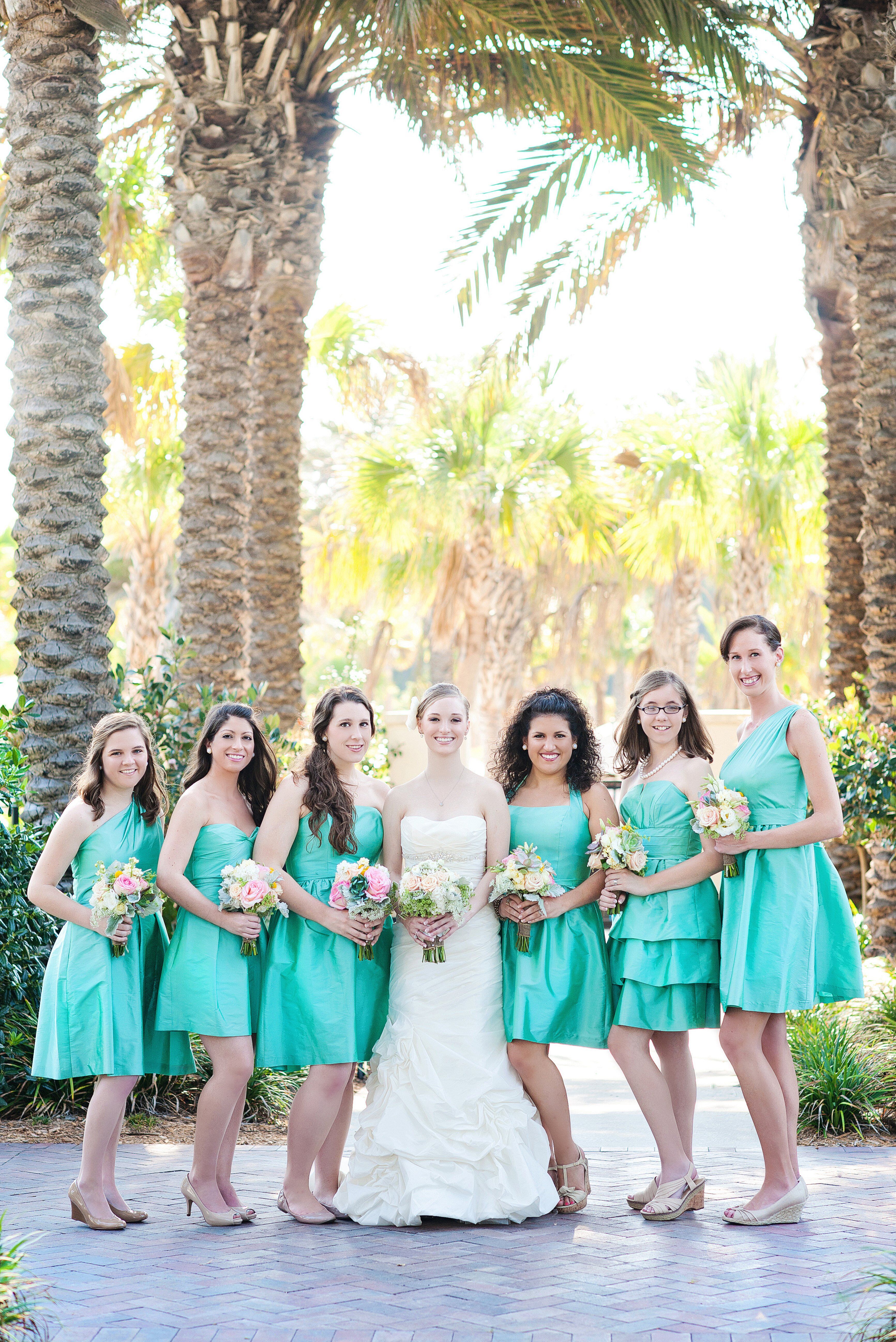 Bright teal outlet bridesmaid dresses