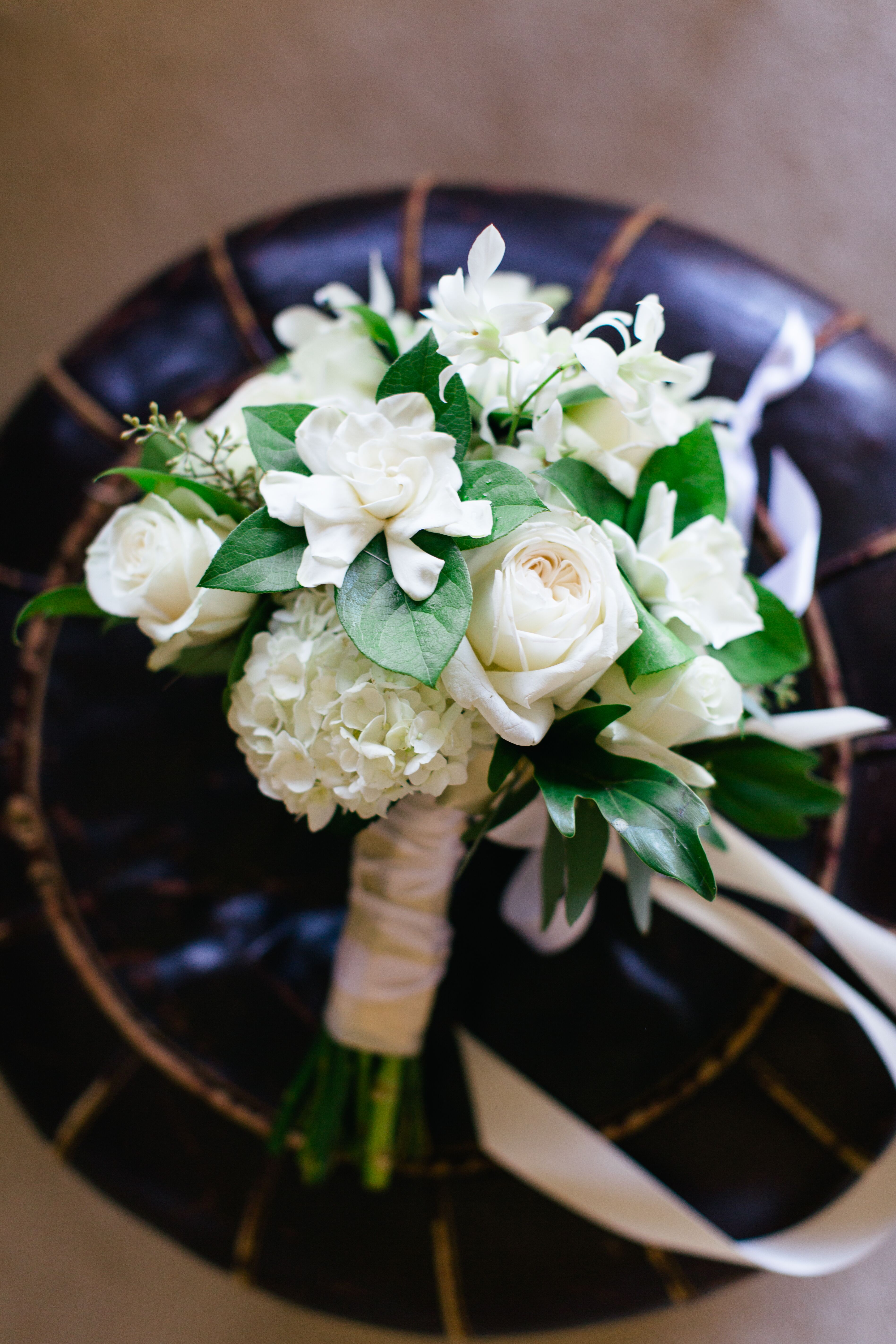 Ivory Gardenia Roses and Hydrangea Bouquet