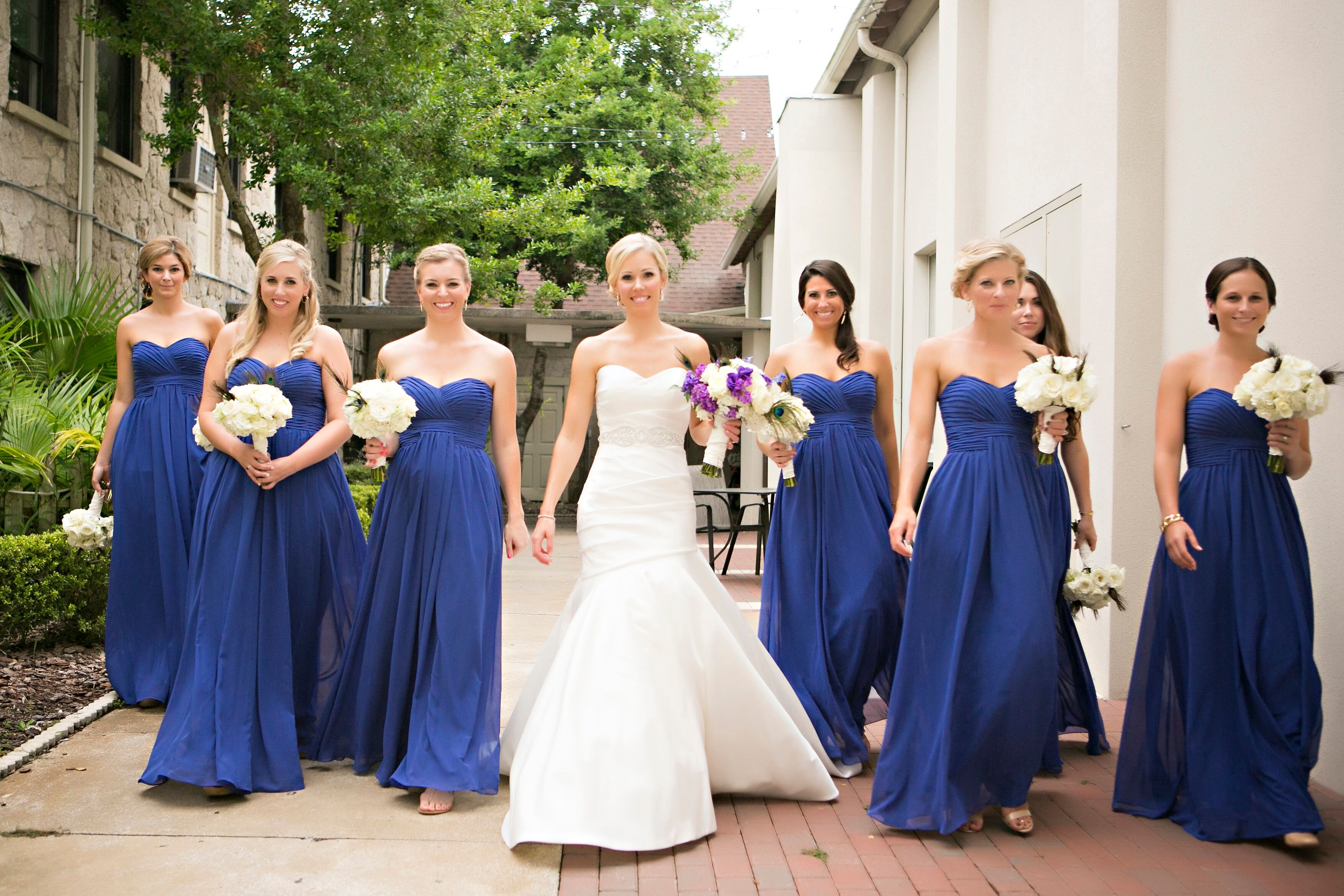 Strapless Long Royal Blue Bridesmaid Dresses