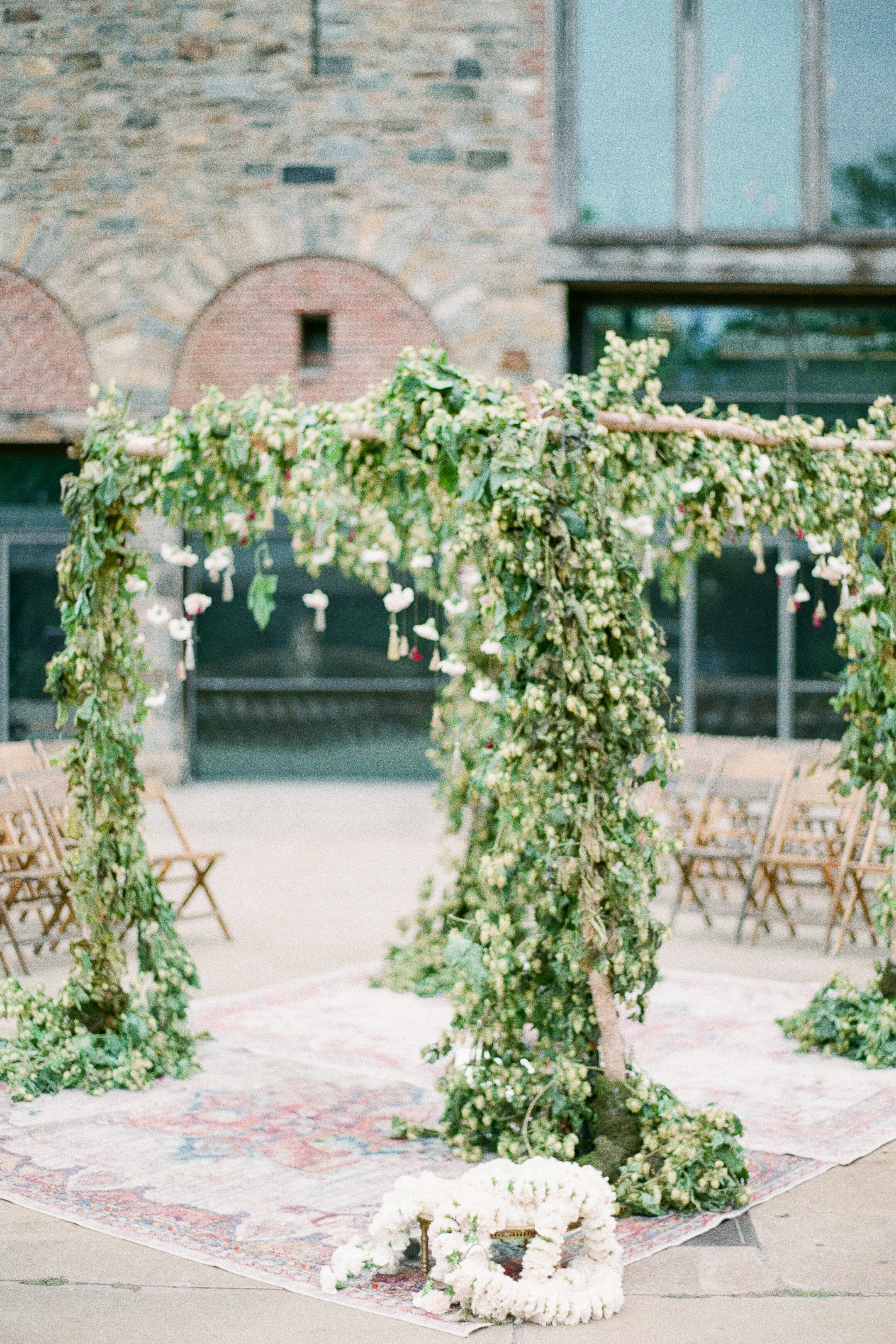 Natural Mandap with Hops Greenery Garland