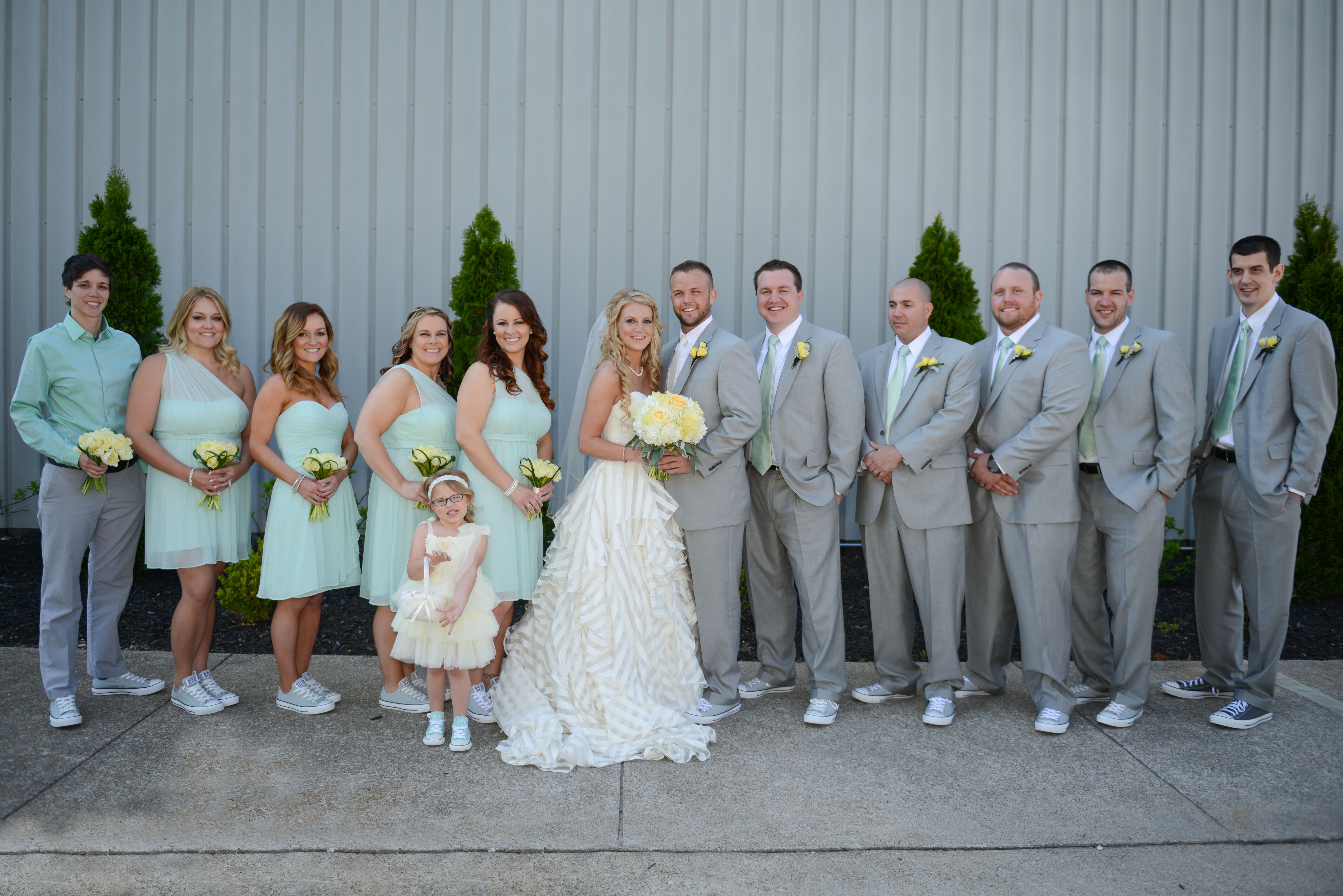 Mint and Gray Wedding Party With Converse Shoes