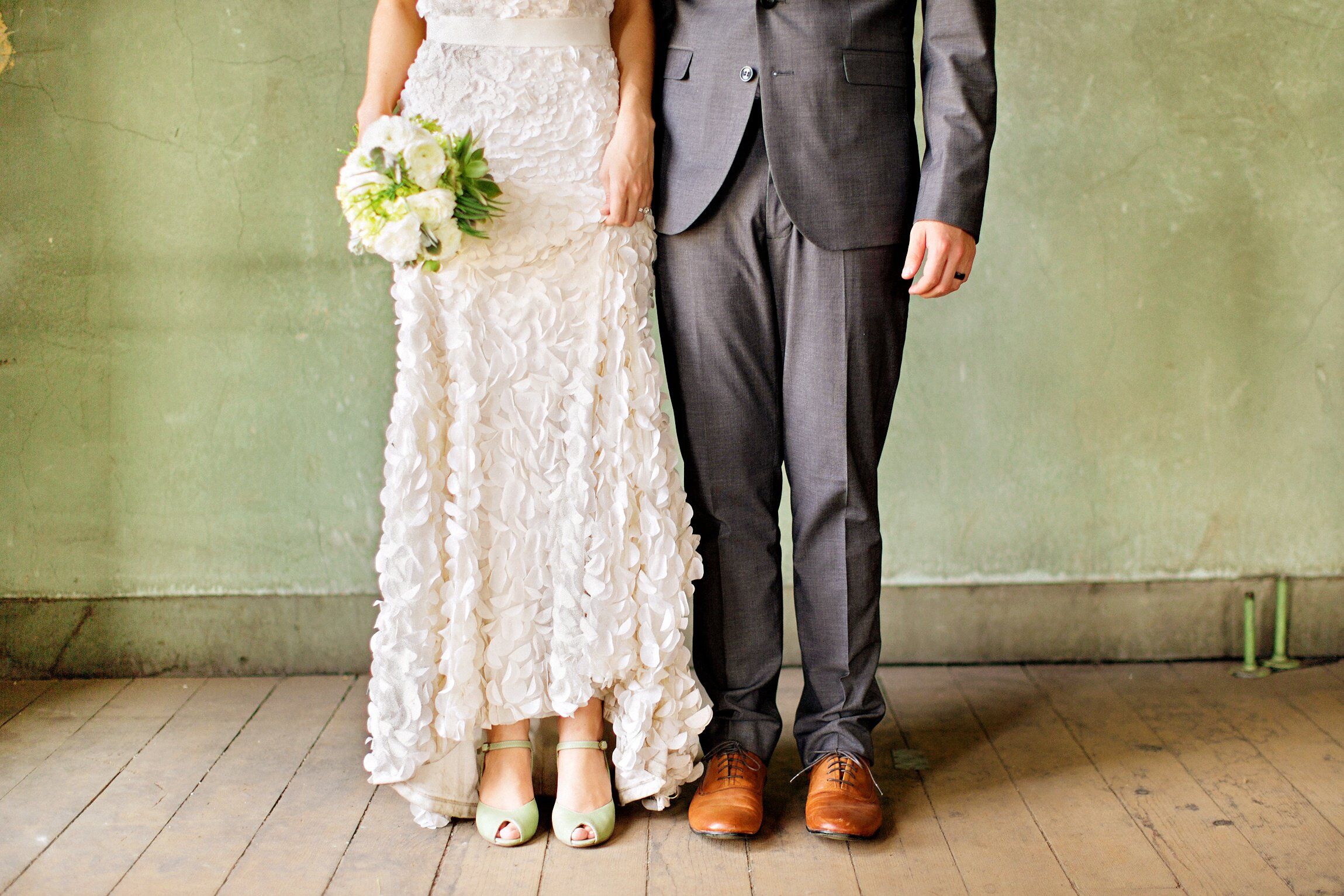 mint green heels on bride