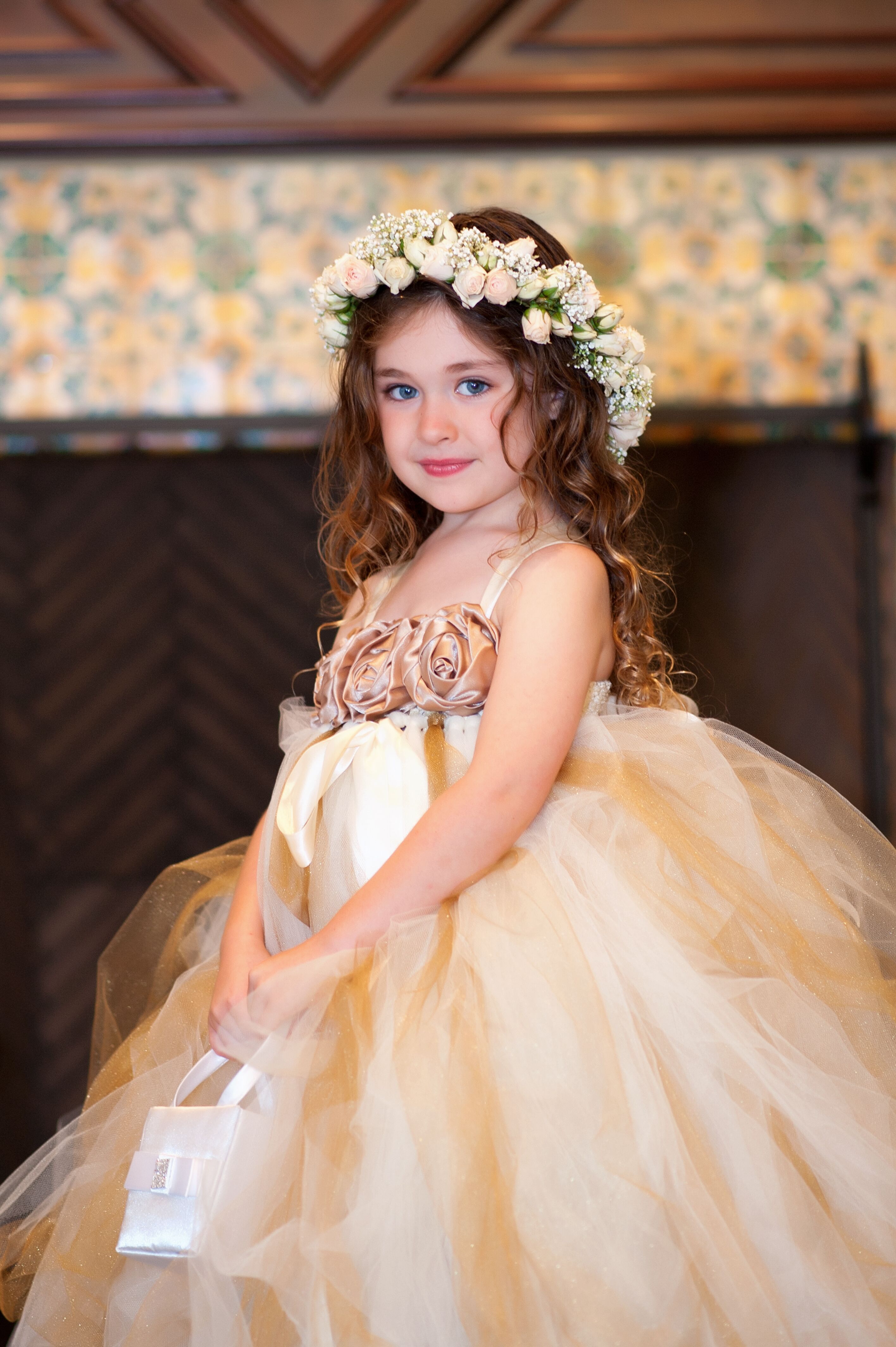 Full Gold Tulle Flower Girl Dress