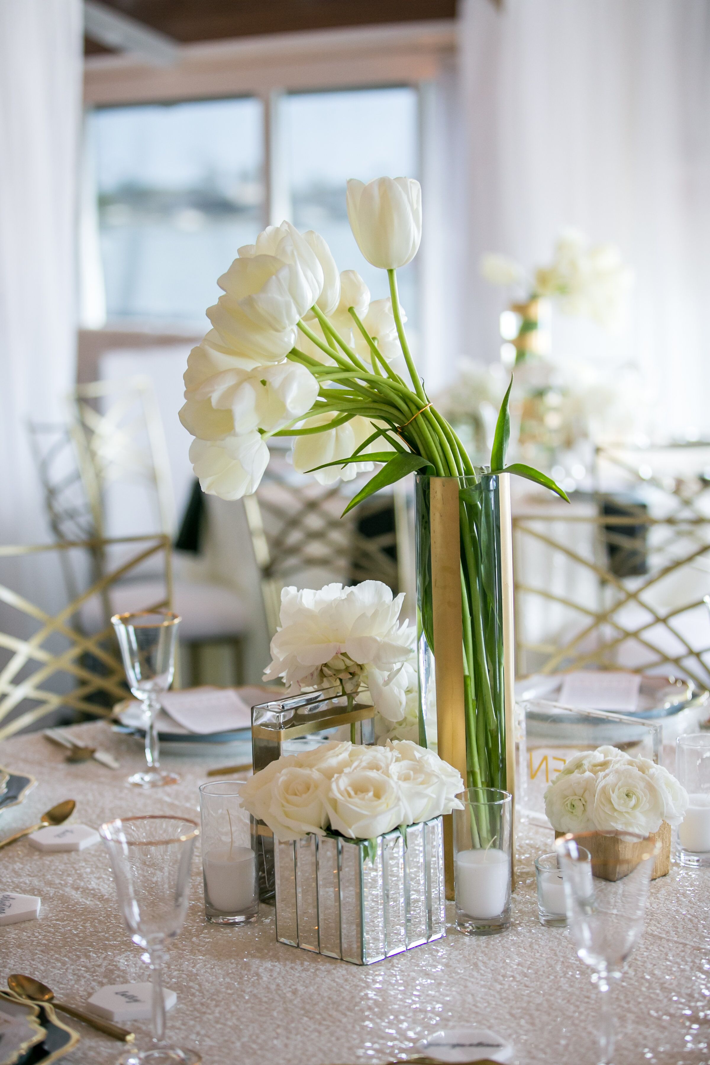 Modern White and Silver Centerpieces