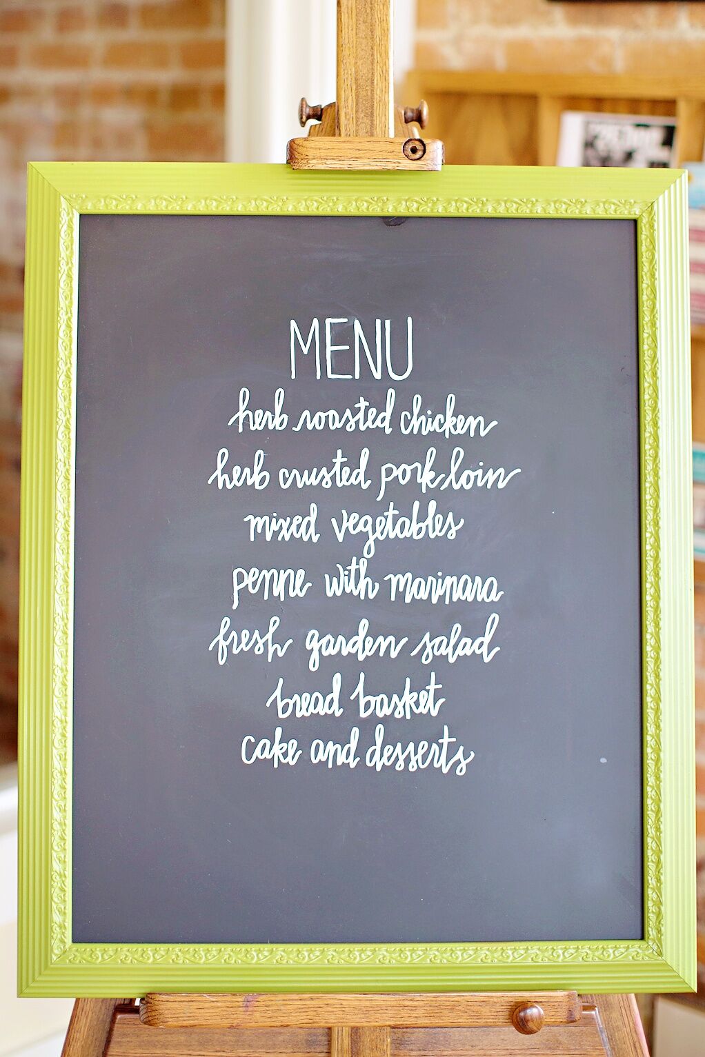 Green Framed Chalkboard Menu