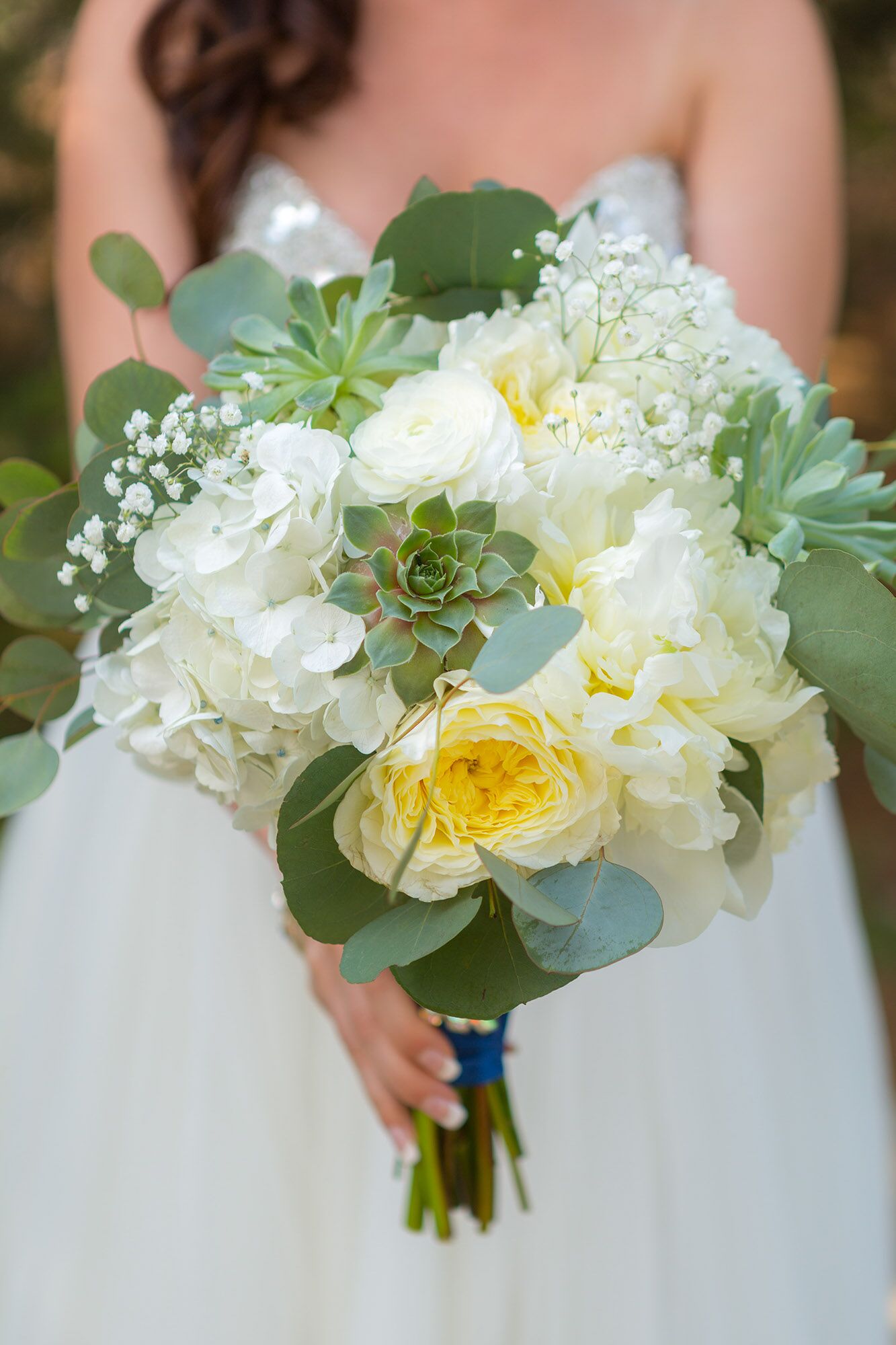 Hydrangea, Garden Rose And Succulent Bouquet