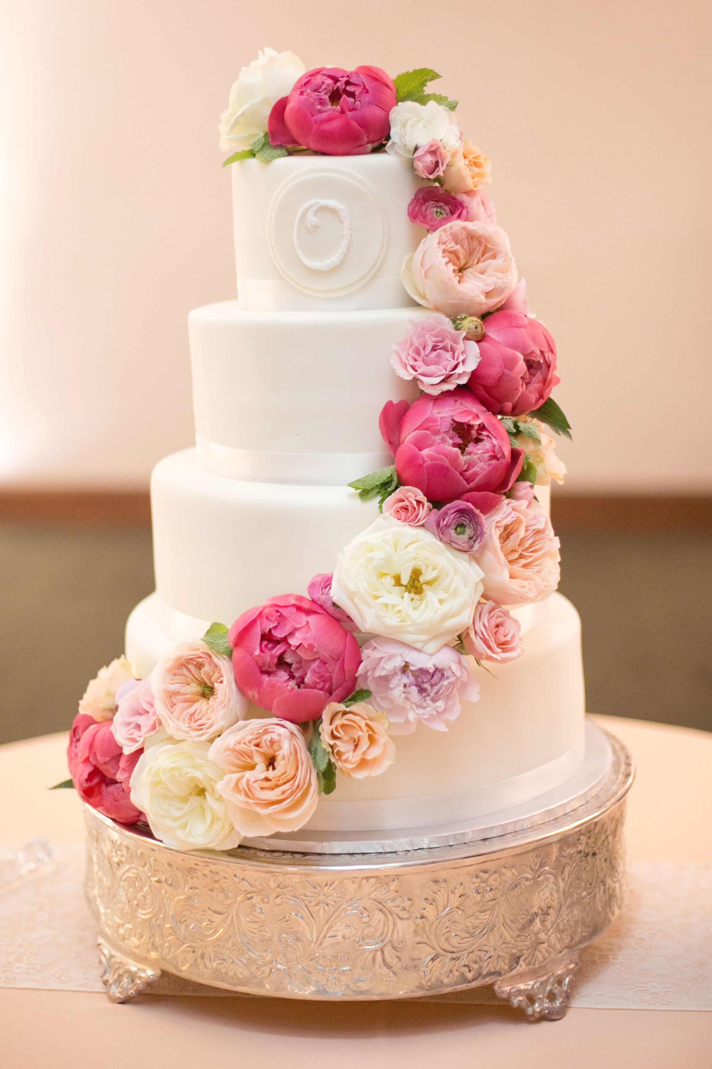 Cascading Ranunculus and Peony Wedding Cake 