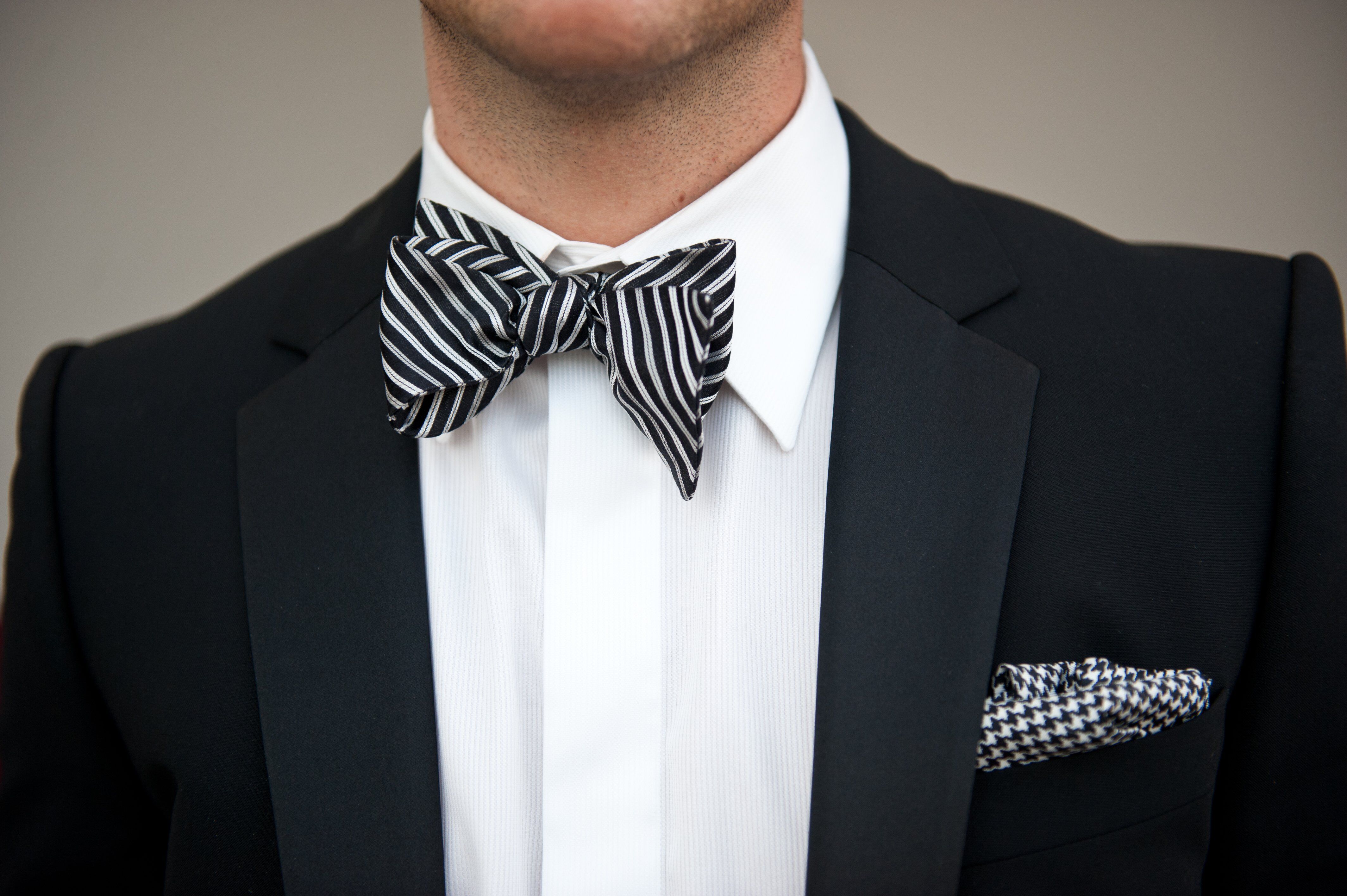 Black and White Striped Bow Tie