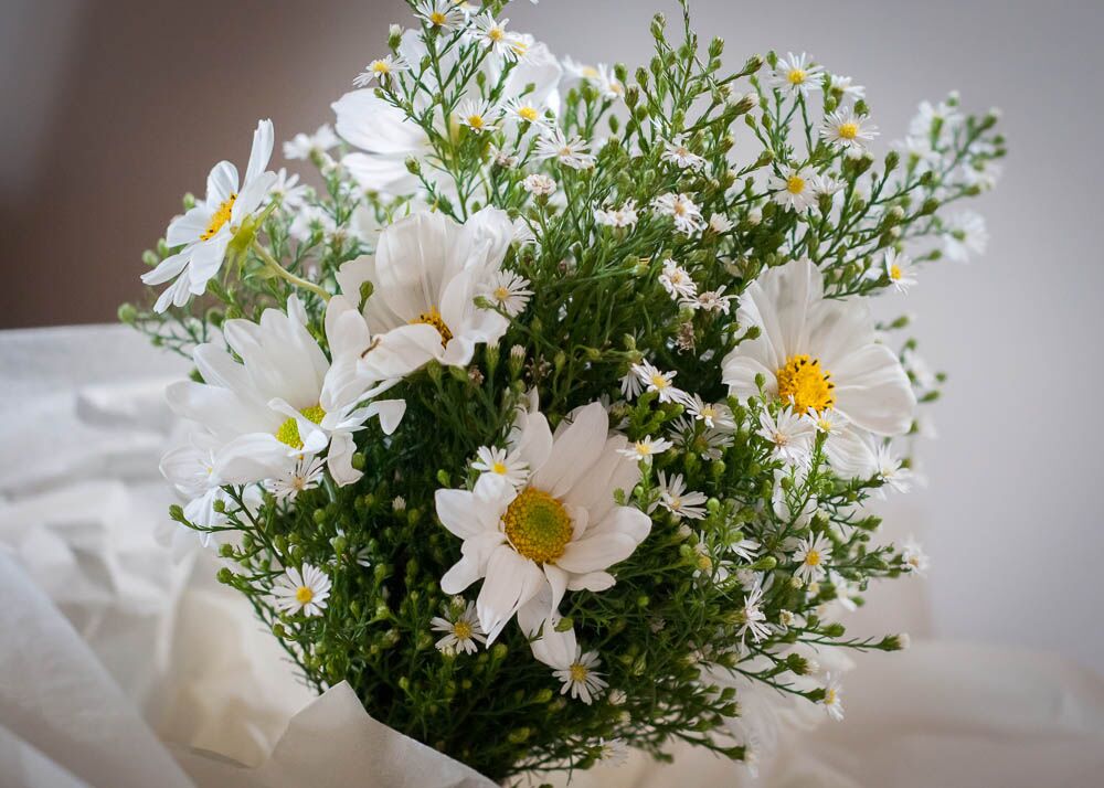 White And Green Natural Daisy And Baby's Breath Bouquet