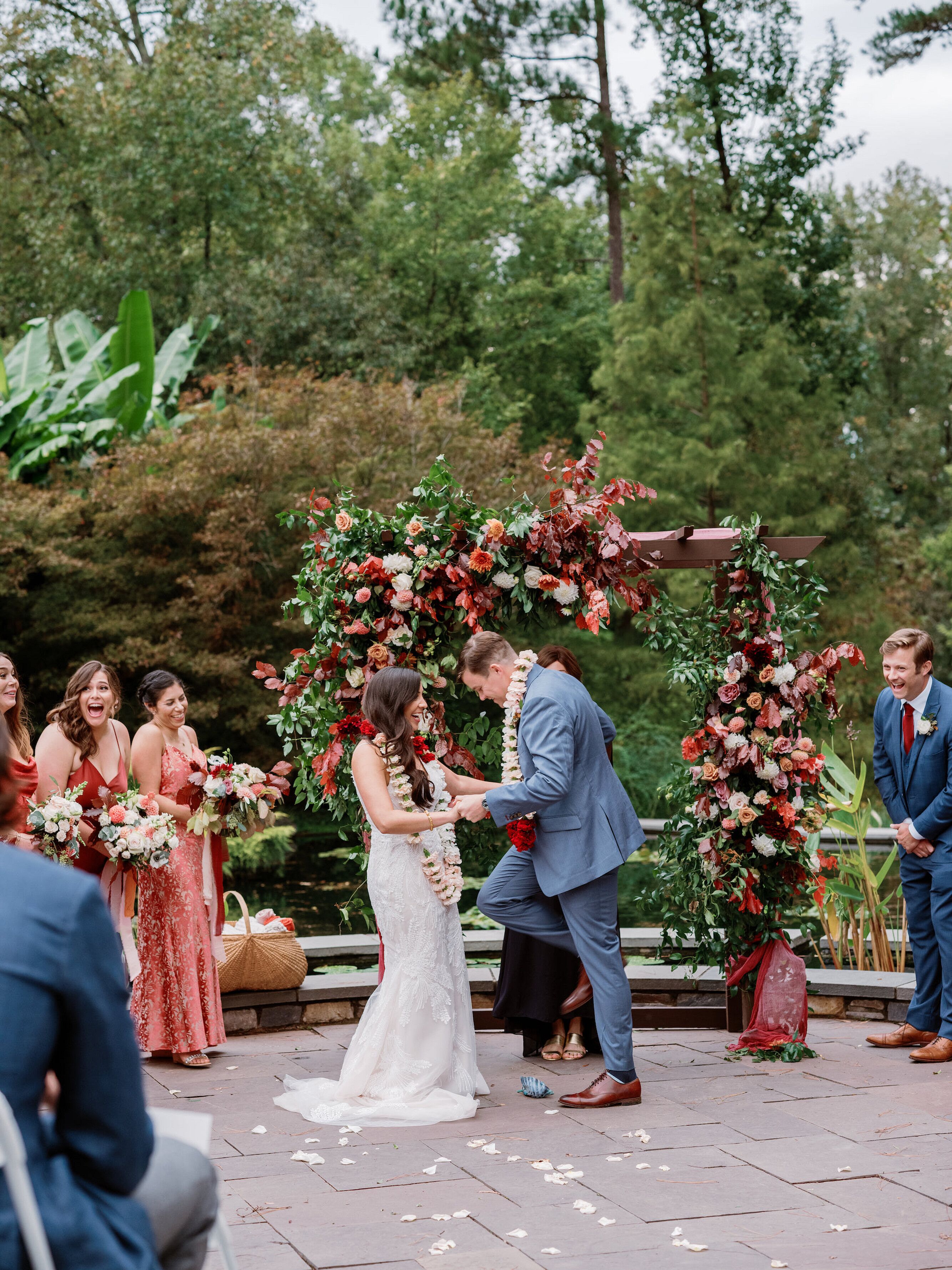 Groom Breaking the Glass at a Fall Jewish-Indian Wedding Ceremony