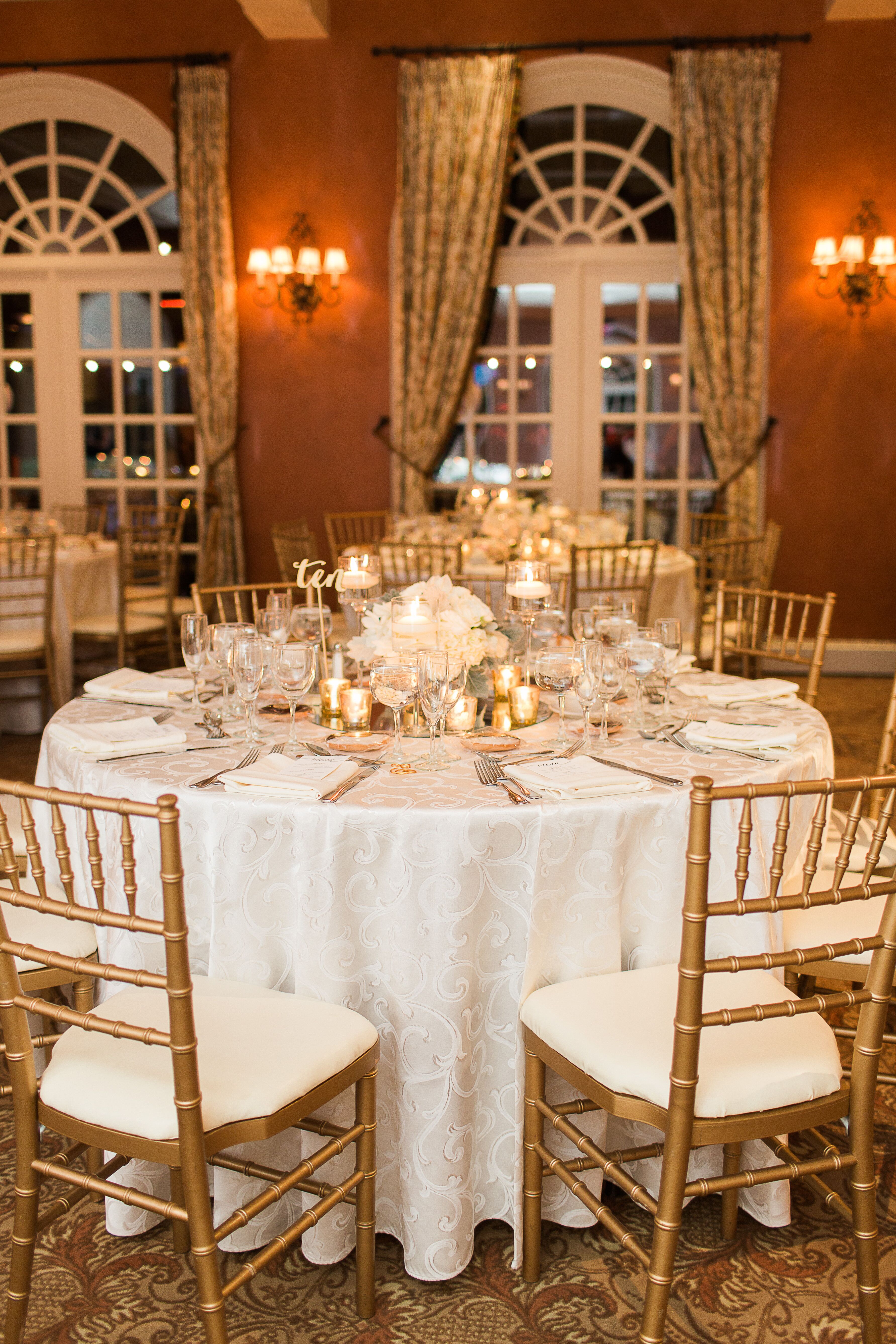 Gold and White Round Reception Table