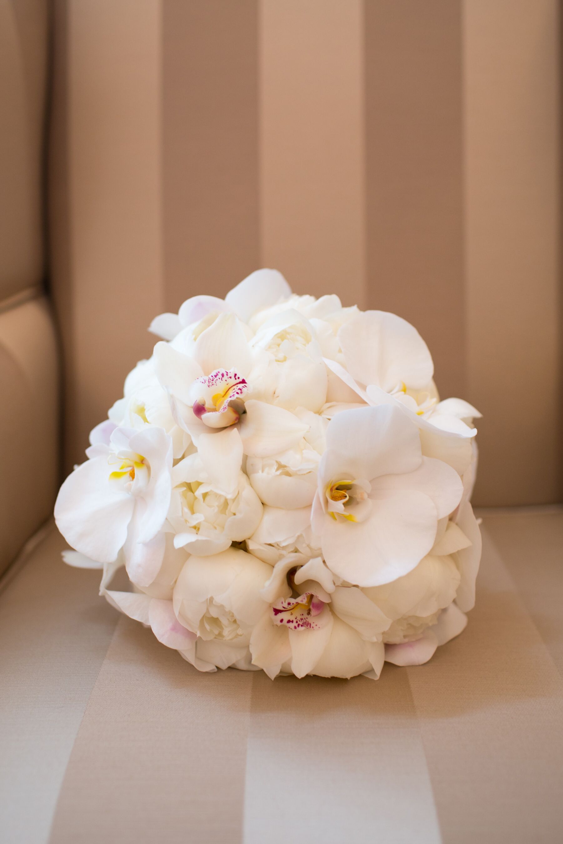 White Peony and Orchid Bridal Bouquet