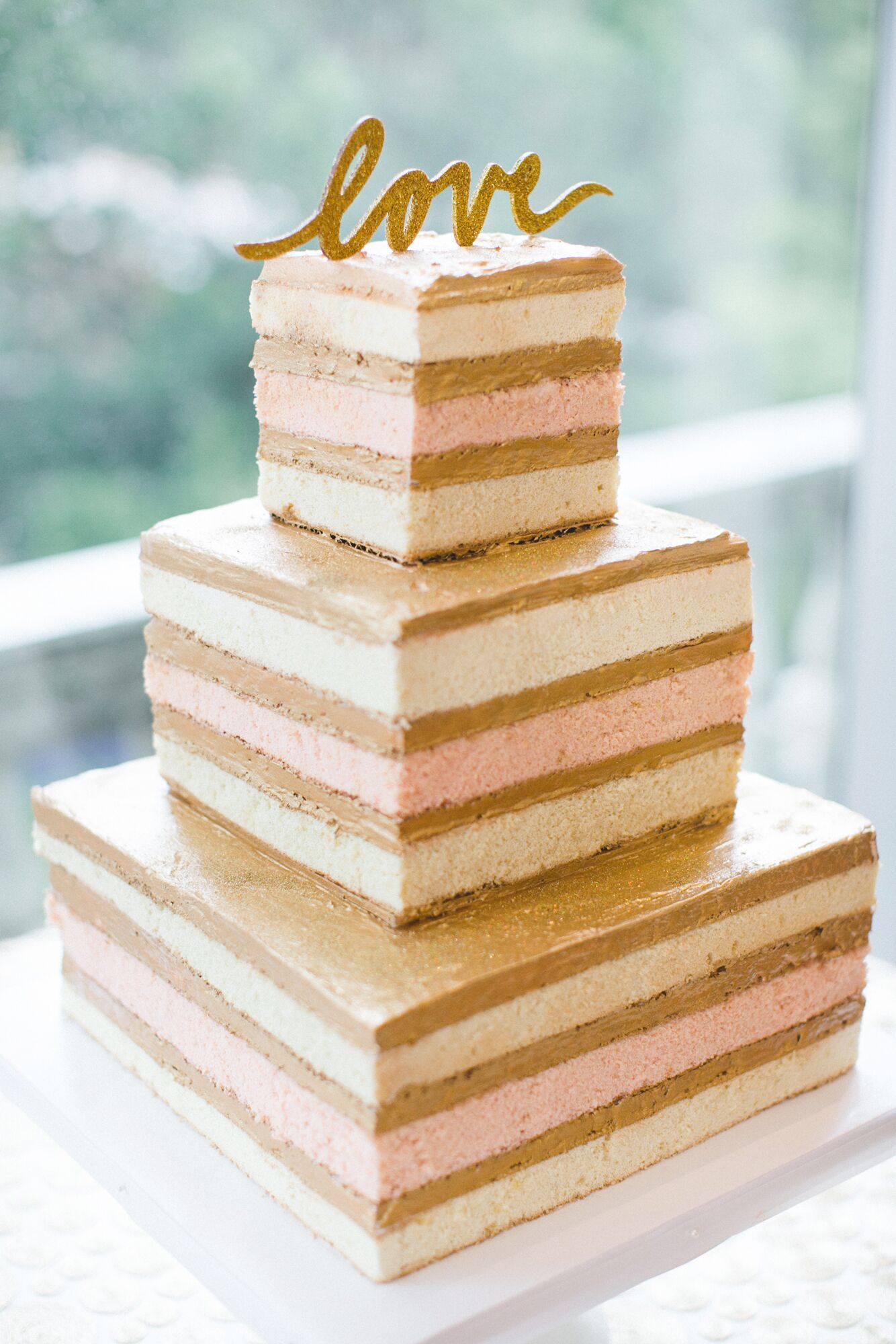 Square, Three-Tier Naked Wedding Cake-5102