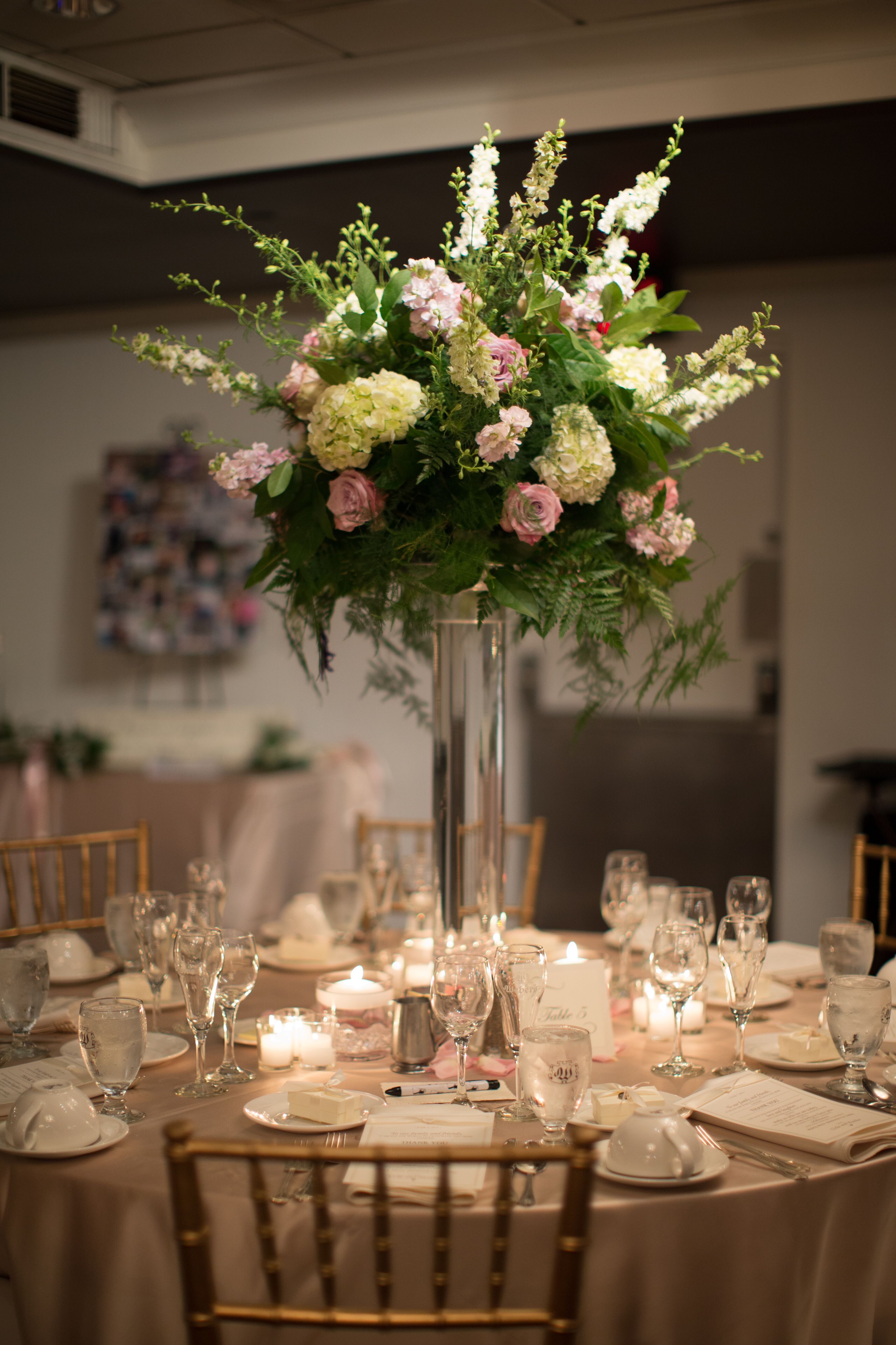 Traditional Fern Rose and Stock Centerpieces