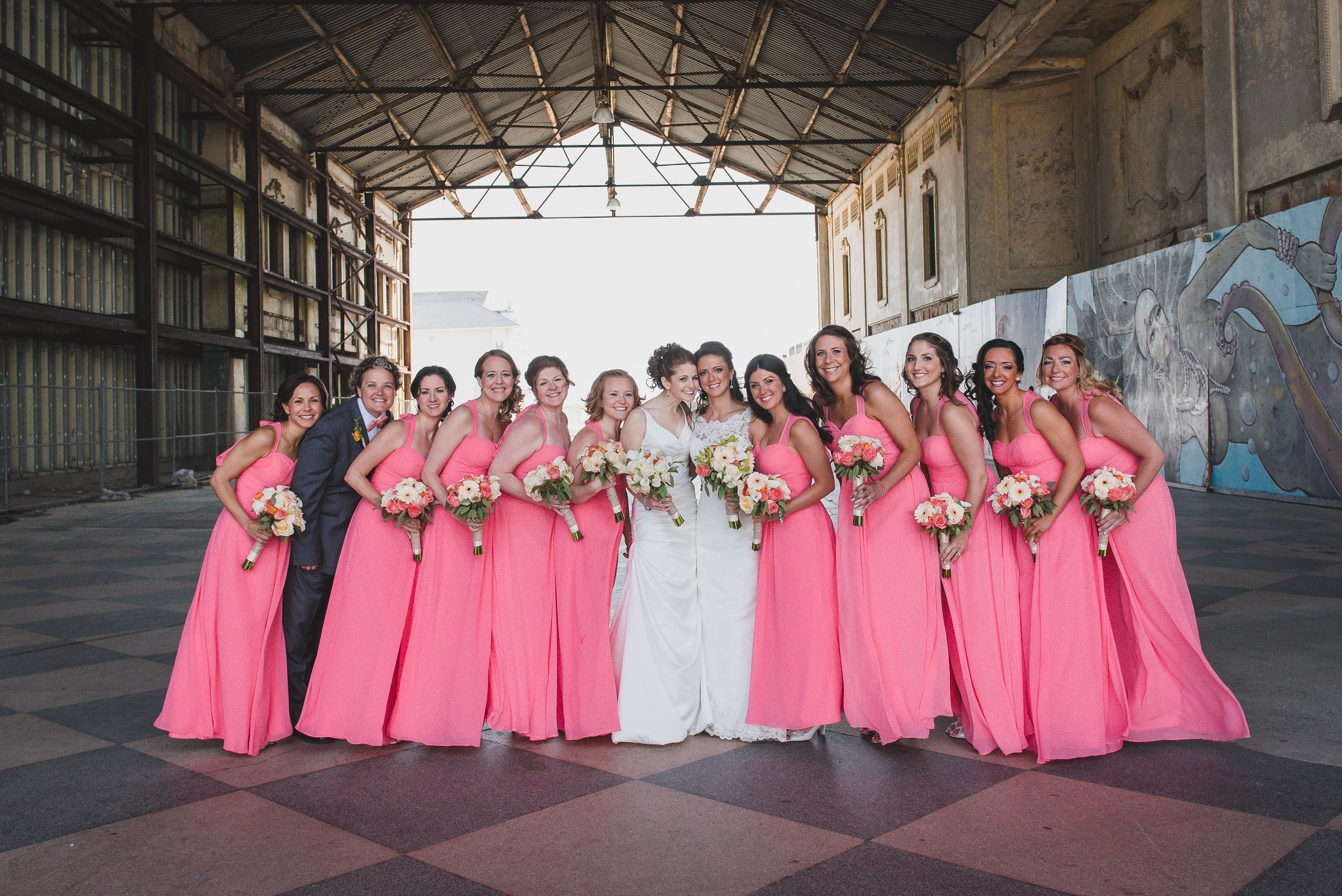 Bright Pink Bill Levkoff Bridesmaid Dresses