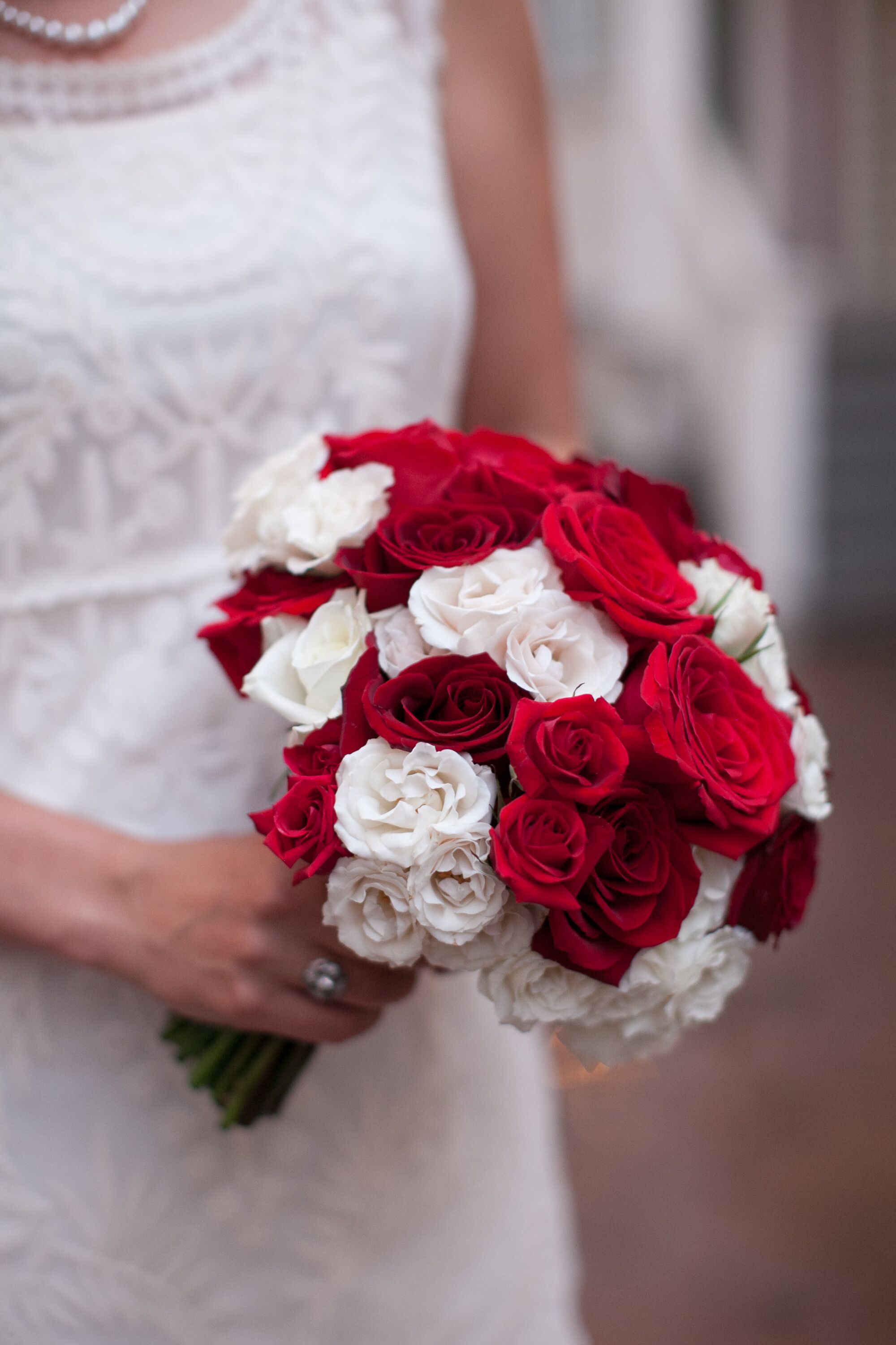 Red and White Rose Bridal Bouquet