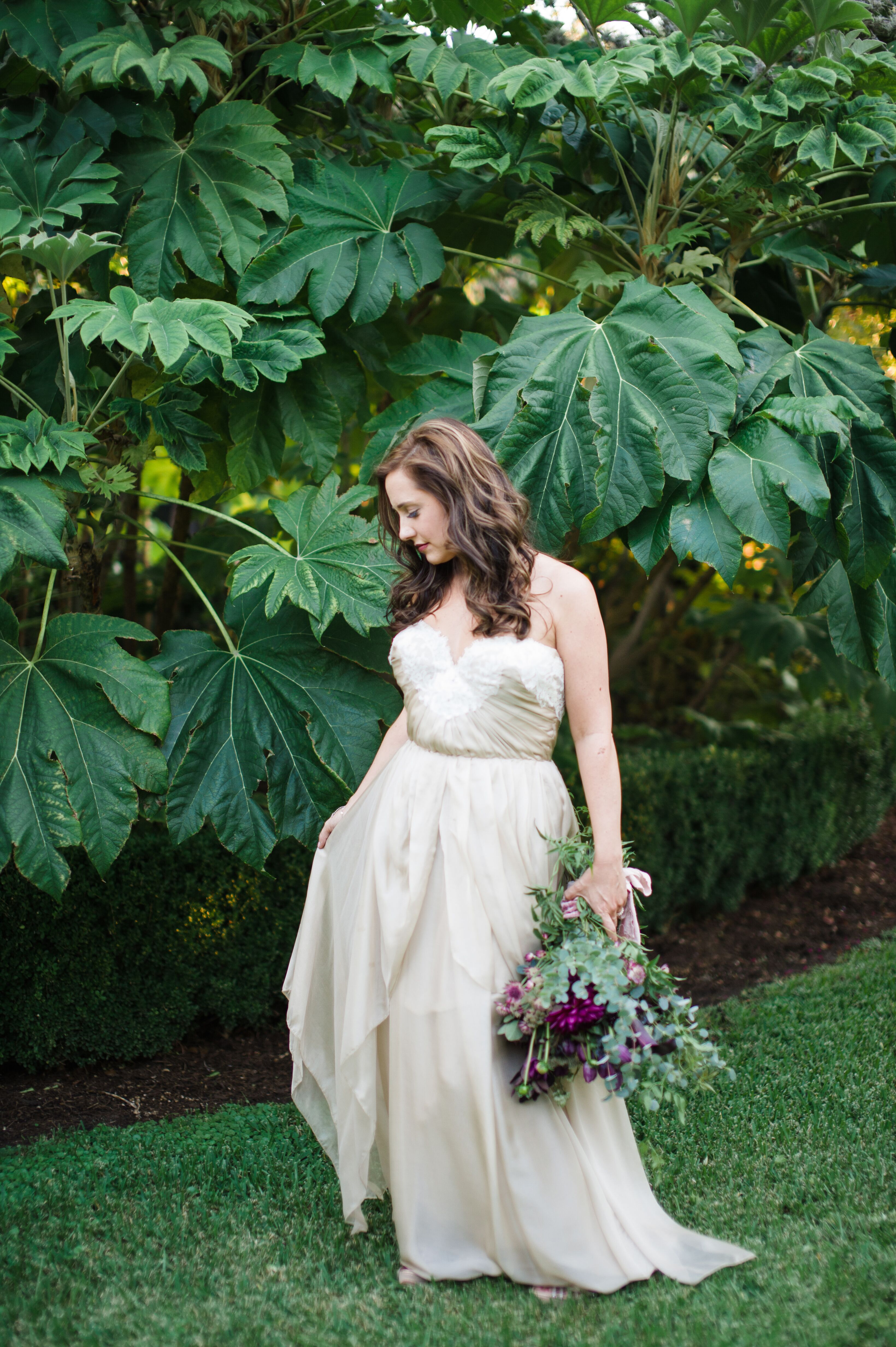 Bohemian Strapless Champagne Wedding Dress