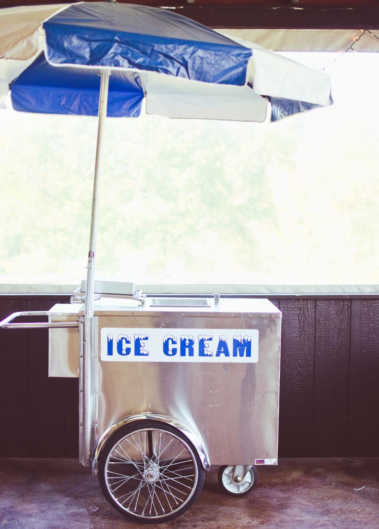 Blue and white old school ice cream cart