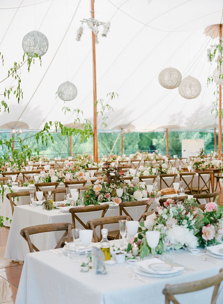 Classic wedding reception with hanging lanterns