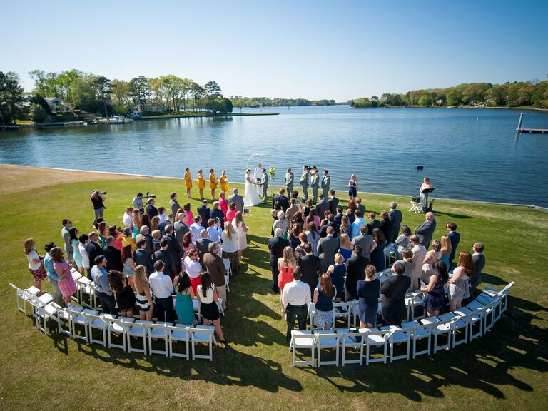 Drone wedding photography, aerial ceremony shot