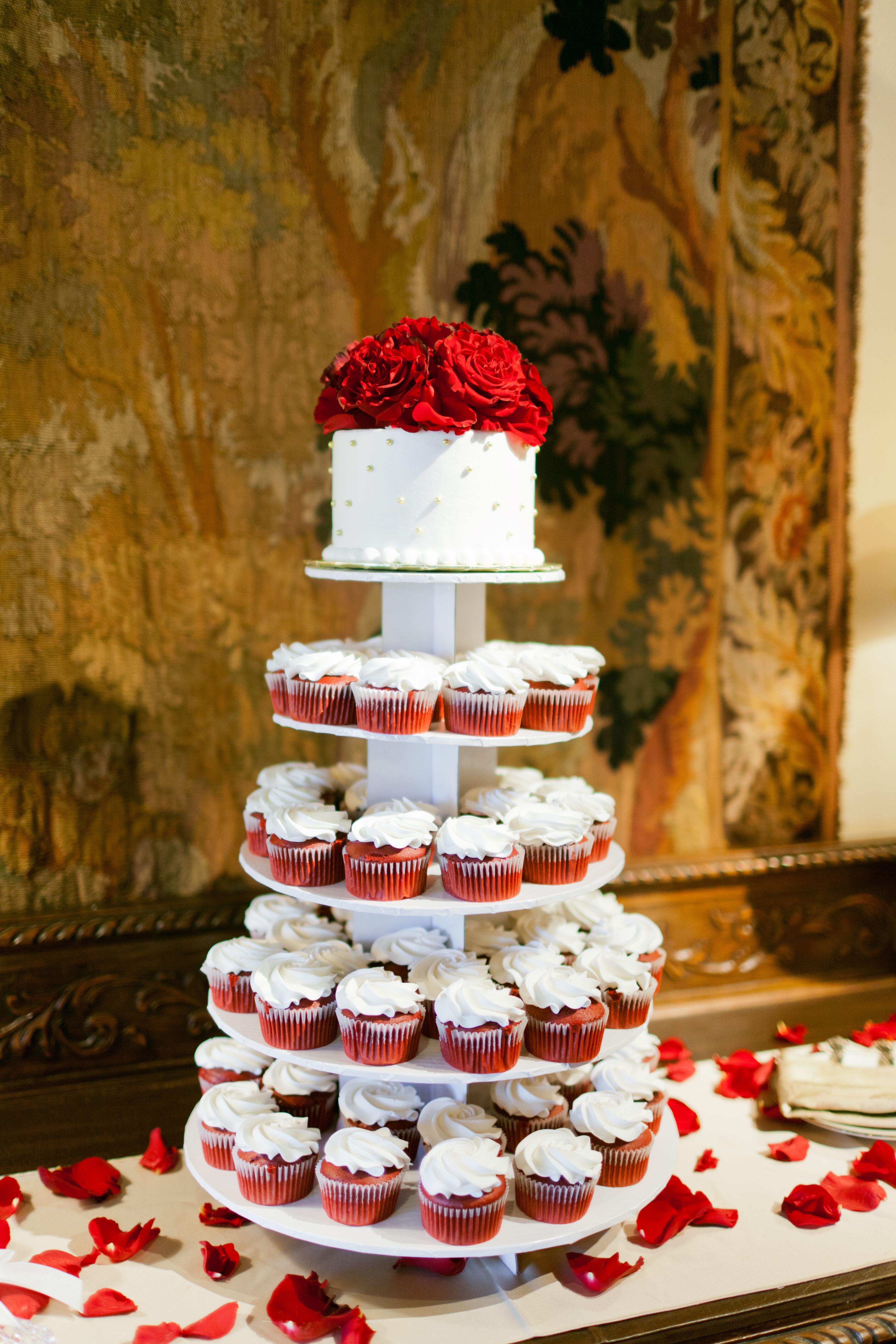 Red Velvet Cupcake and Wedding Cake Tiers