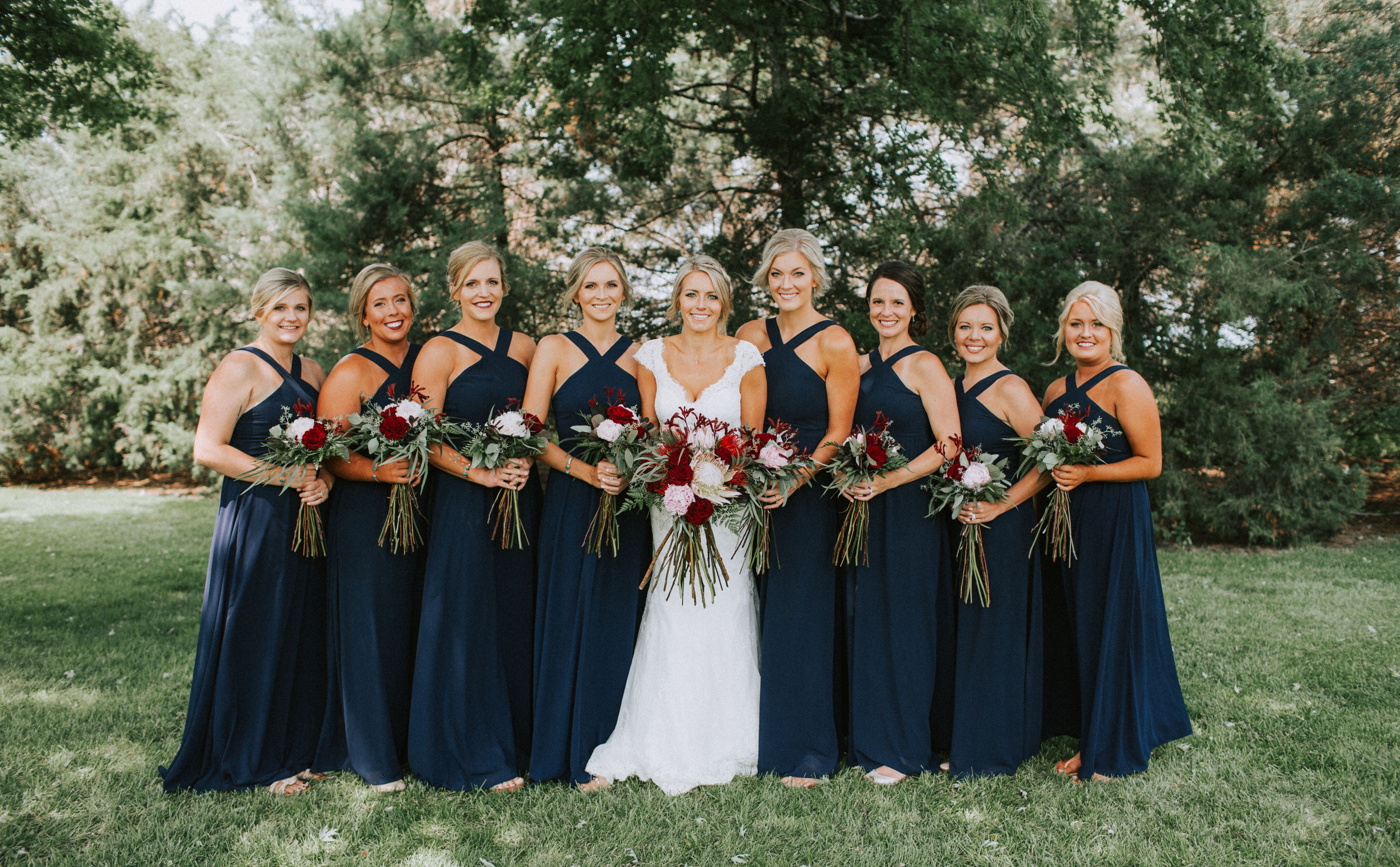 Navy blue halter bridesmaid hot sale dress