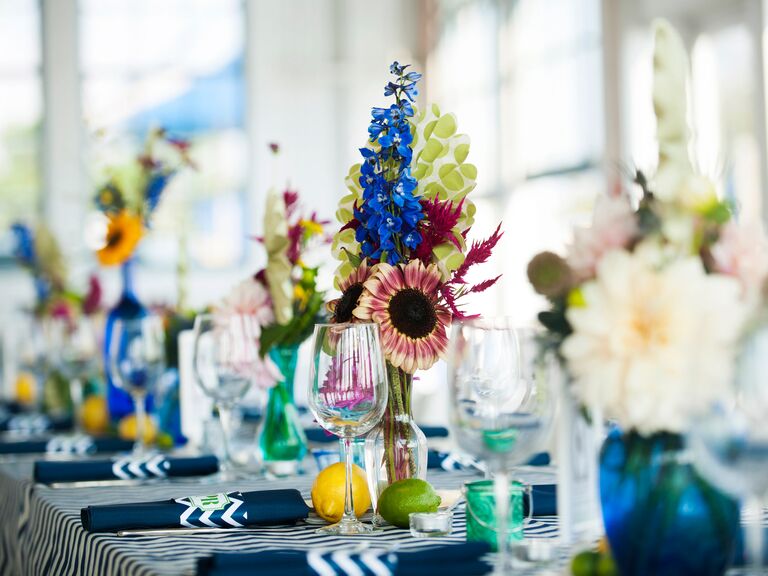 Mismatched floral reception centerpieces