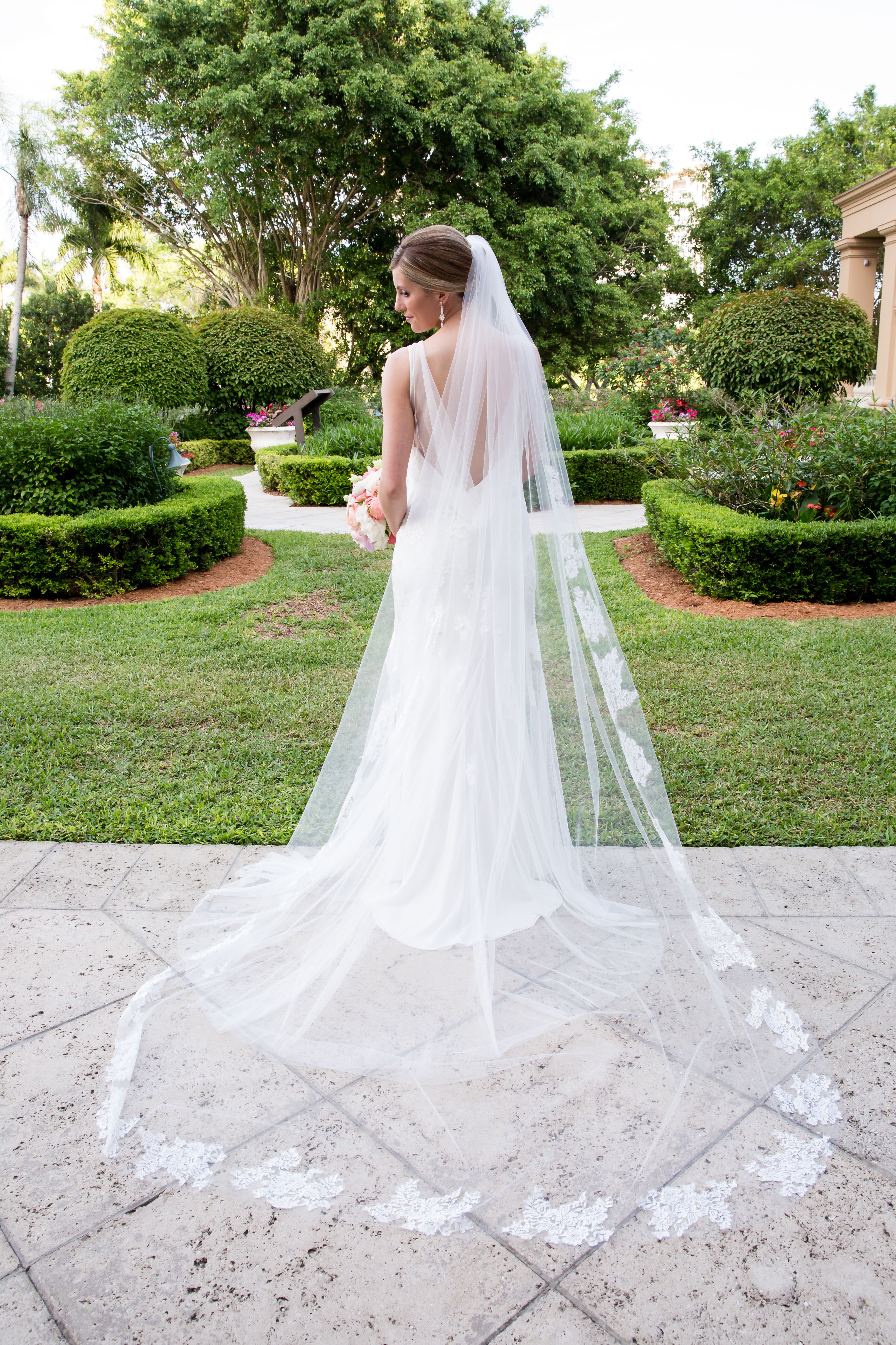 Chapel-Length Veil With Lace Appliques