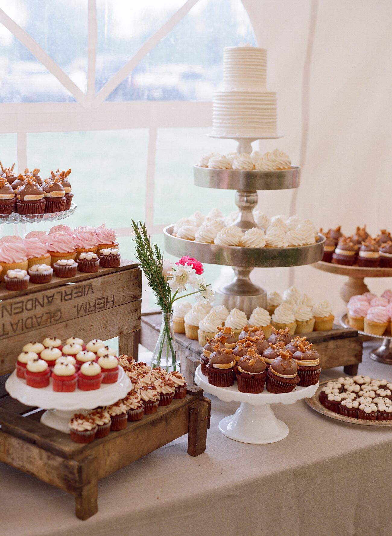 Eclectic Cupcake Dessert Assortment with Flowers