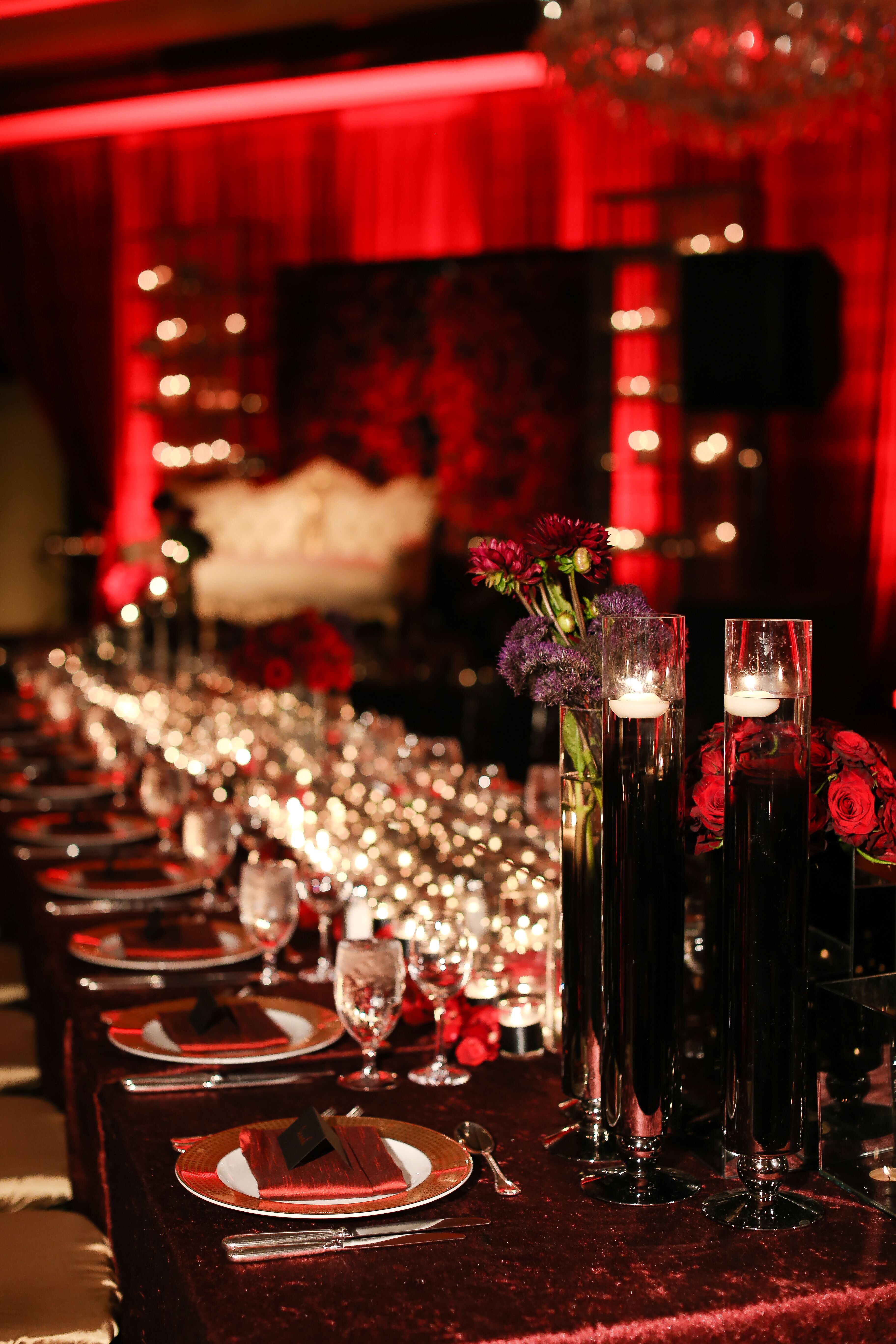 red and black wedding reception