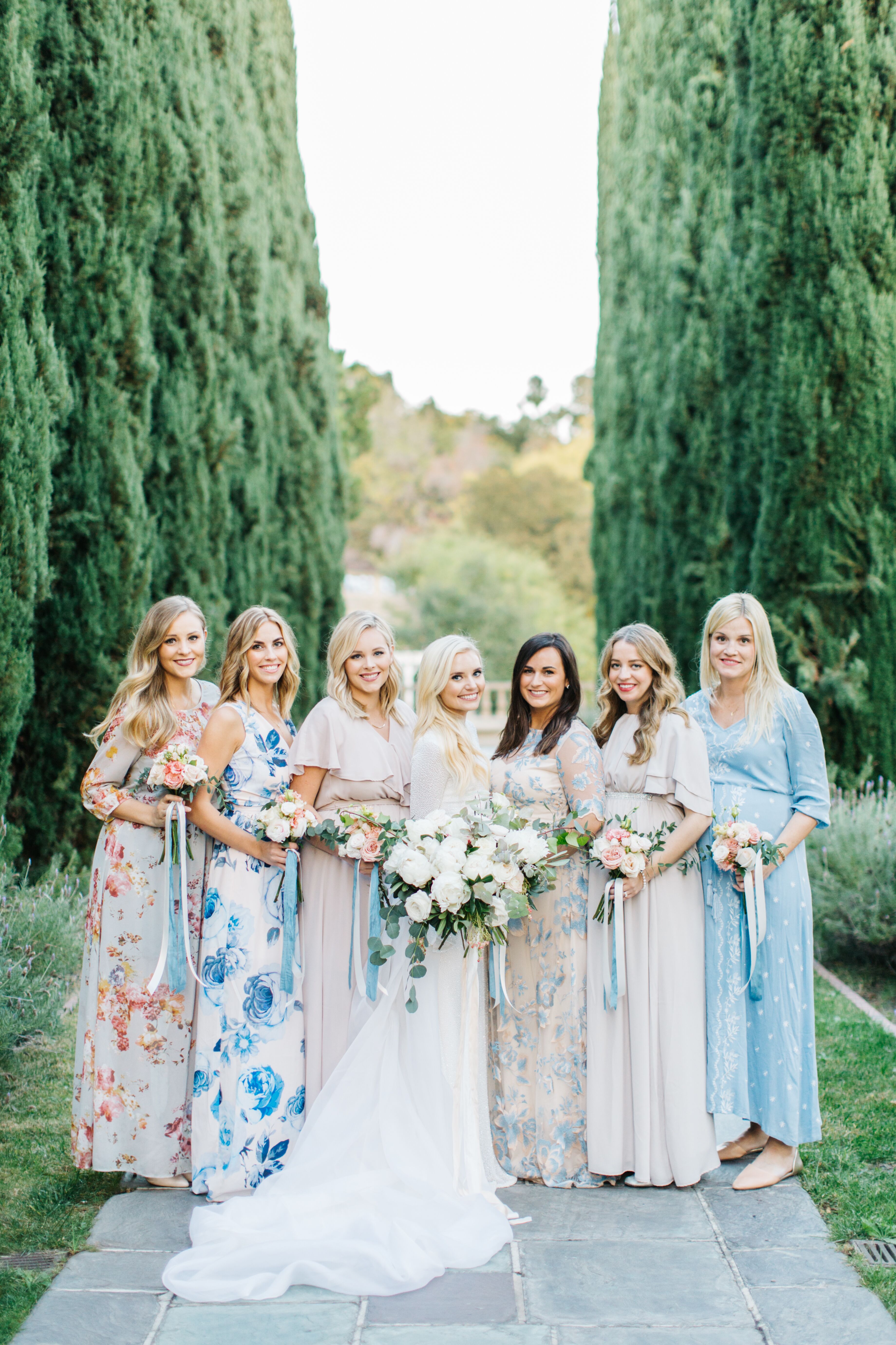 floral bridesmaid dresses blue