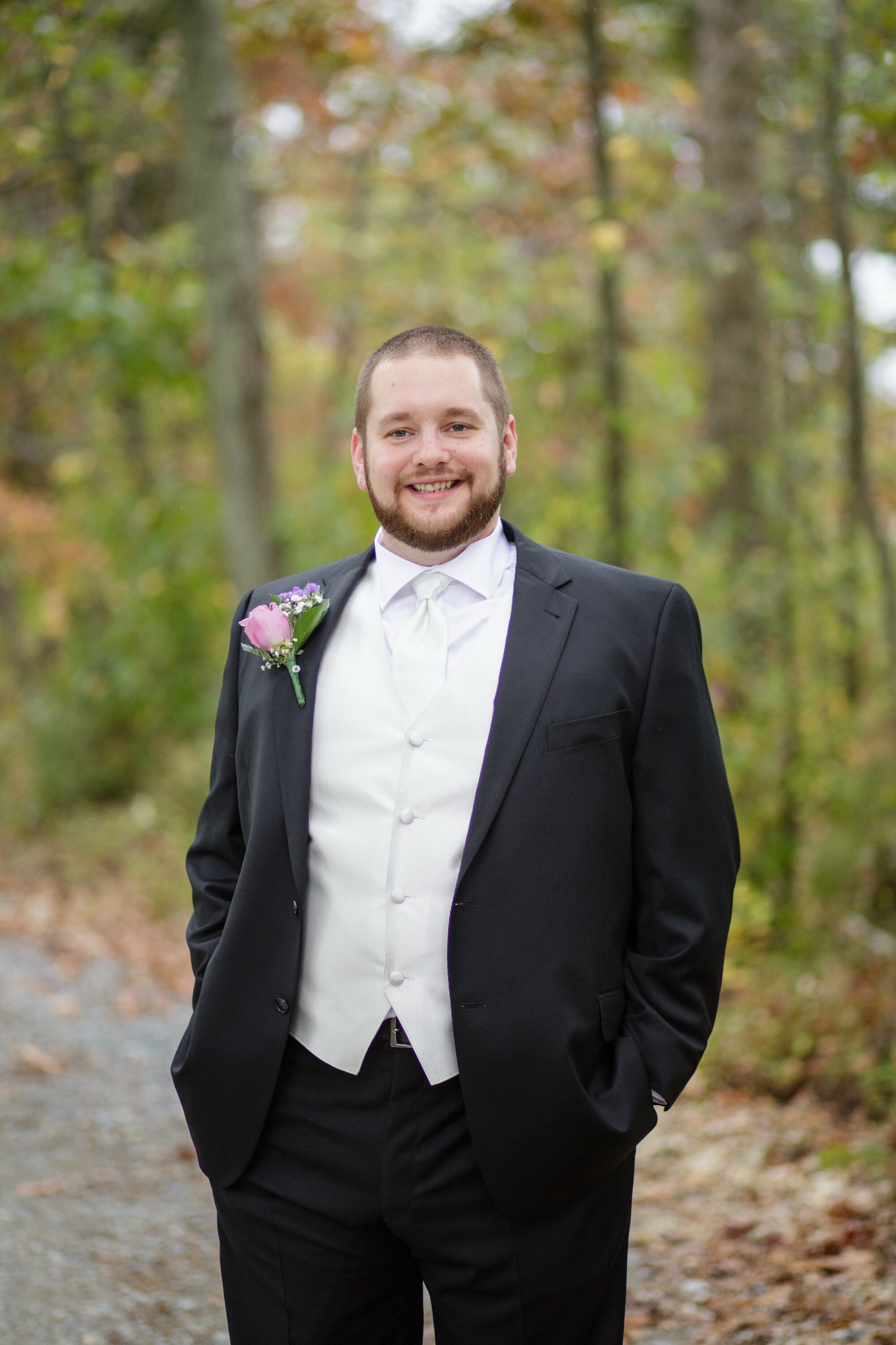 All black store suit white tie