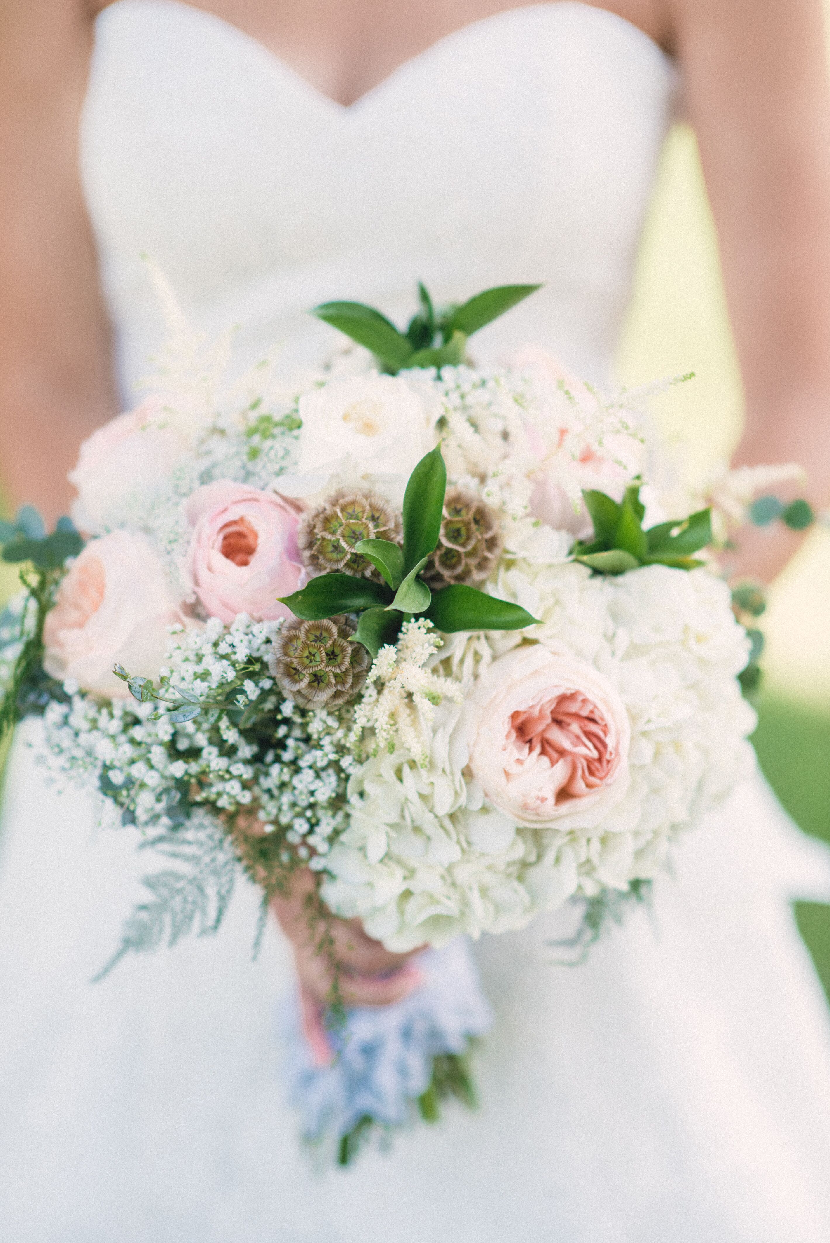 Romantic Bouquet with Peonies, Scabiosa Pods and Baby's Breath