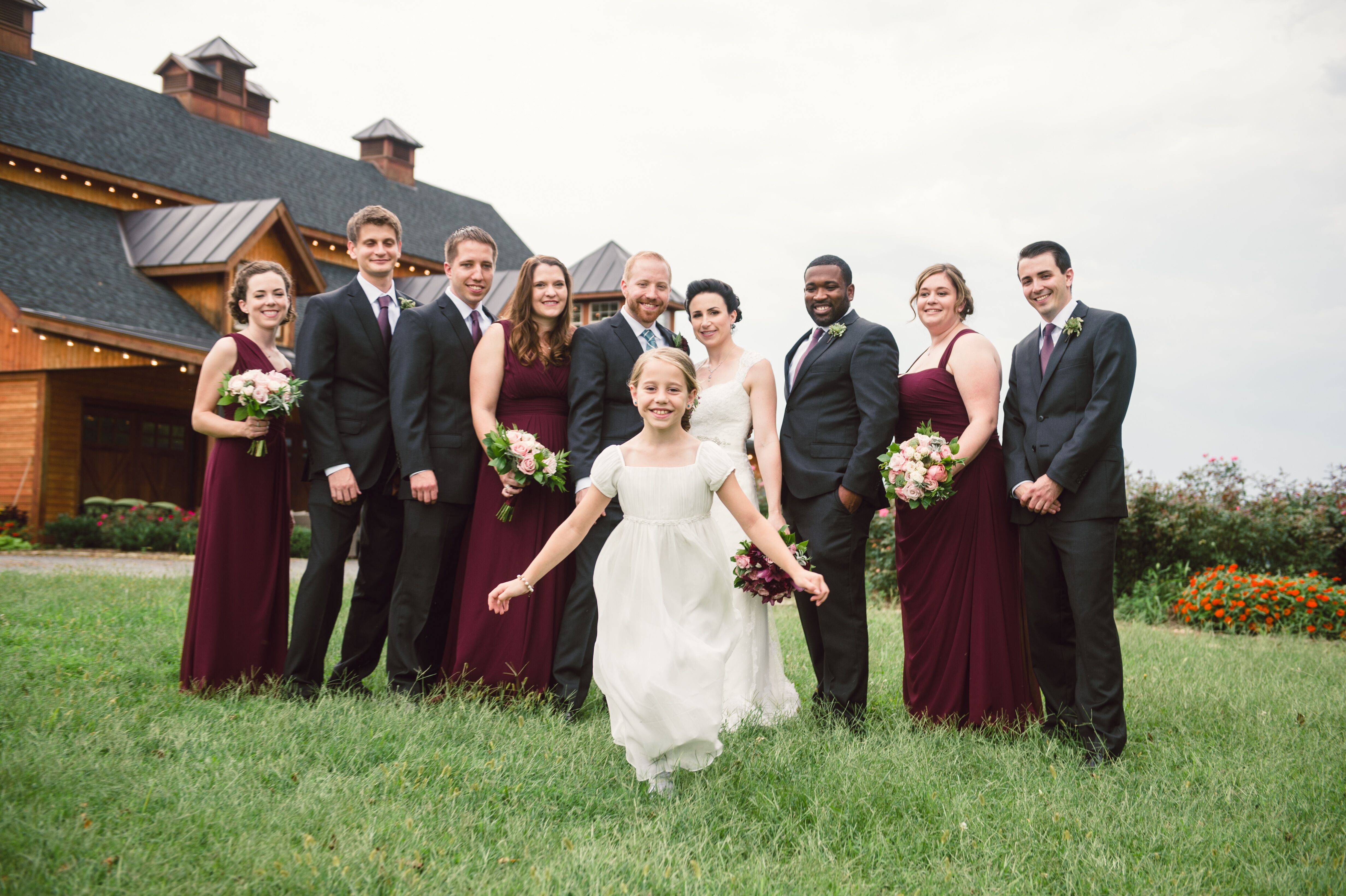 Wedding Party in Charcoal Gray and Burgundy