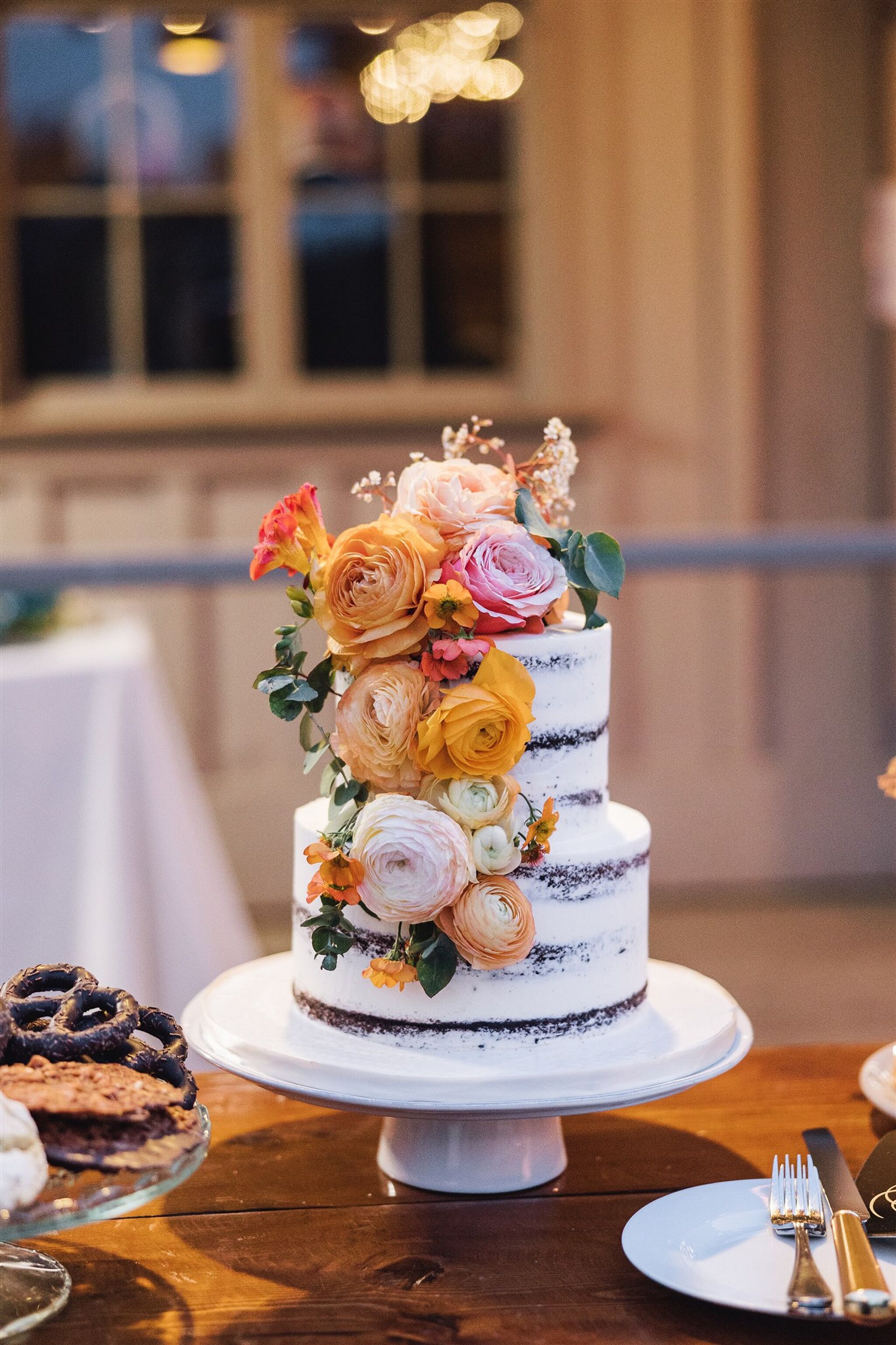 TwoTier MostlyNaked Wedding Cake With Fresh Orange, Coral and Pink — free download