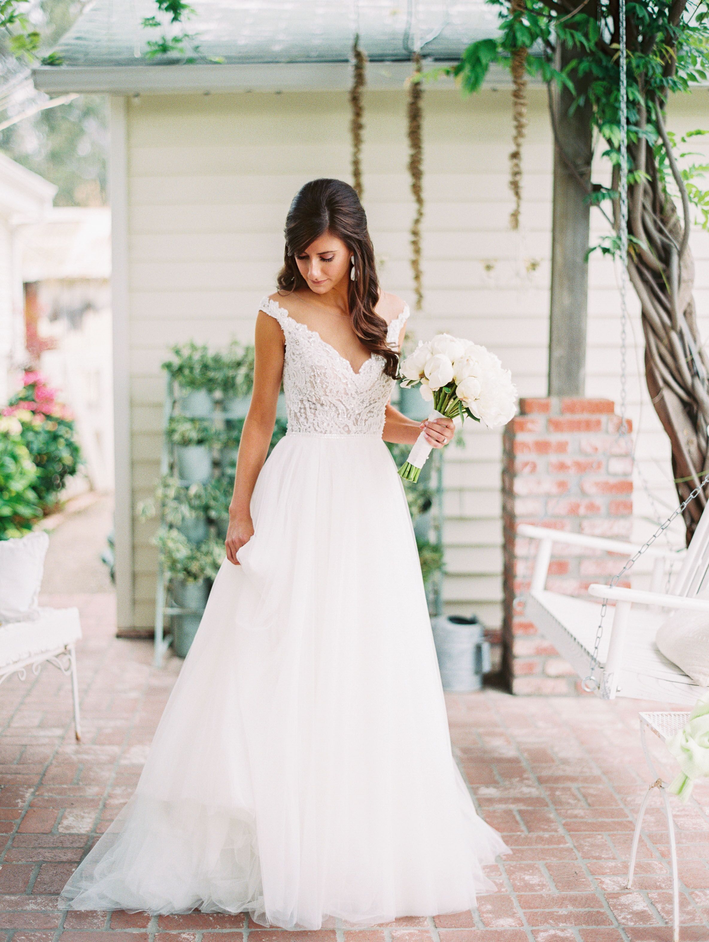 Ivory Lace V-Neck Watters Wedding Dress