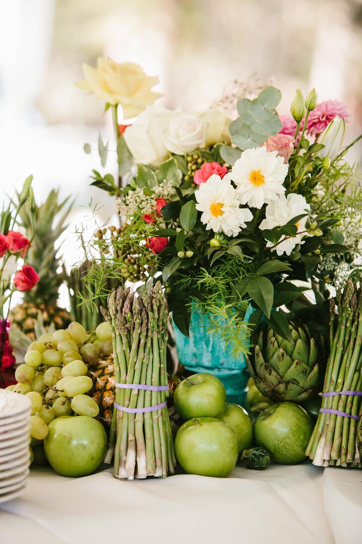 Fruit, vegetable and floral centerpiece