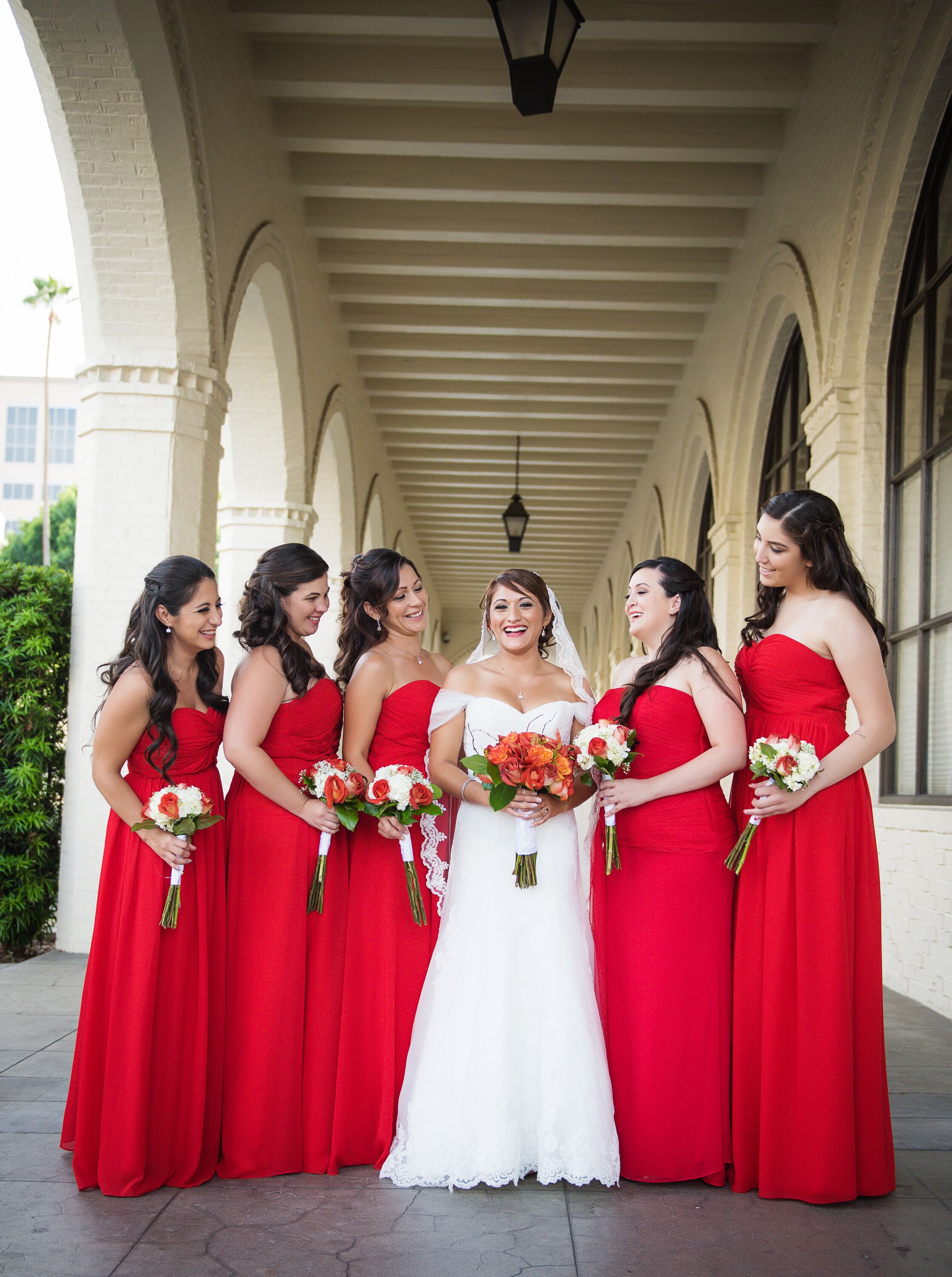 Red bridesmaid cheap dresses with sleeves