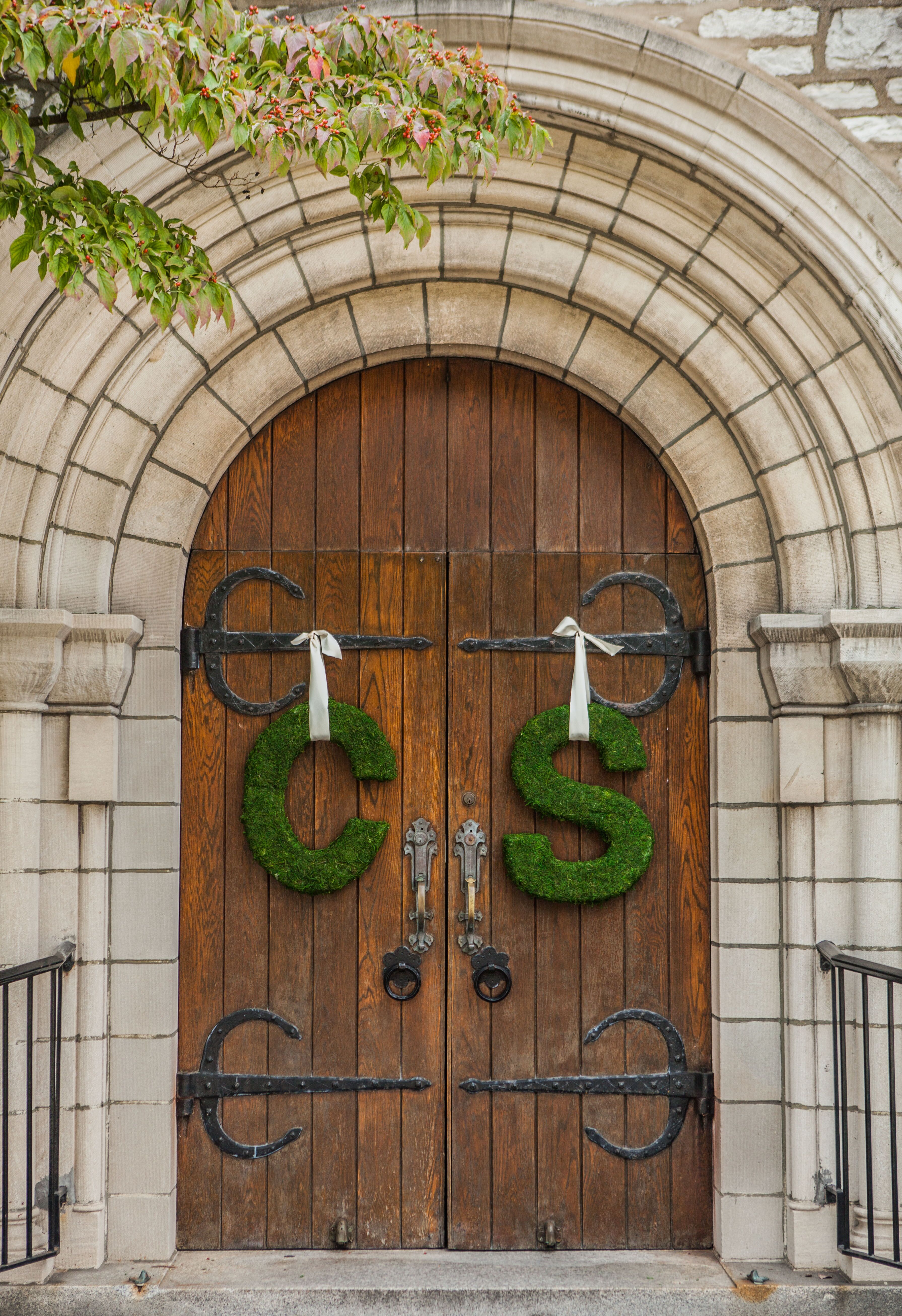 Moss Initial Church  Door  Decorations 