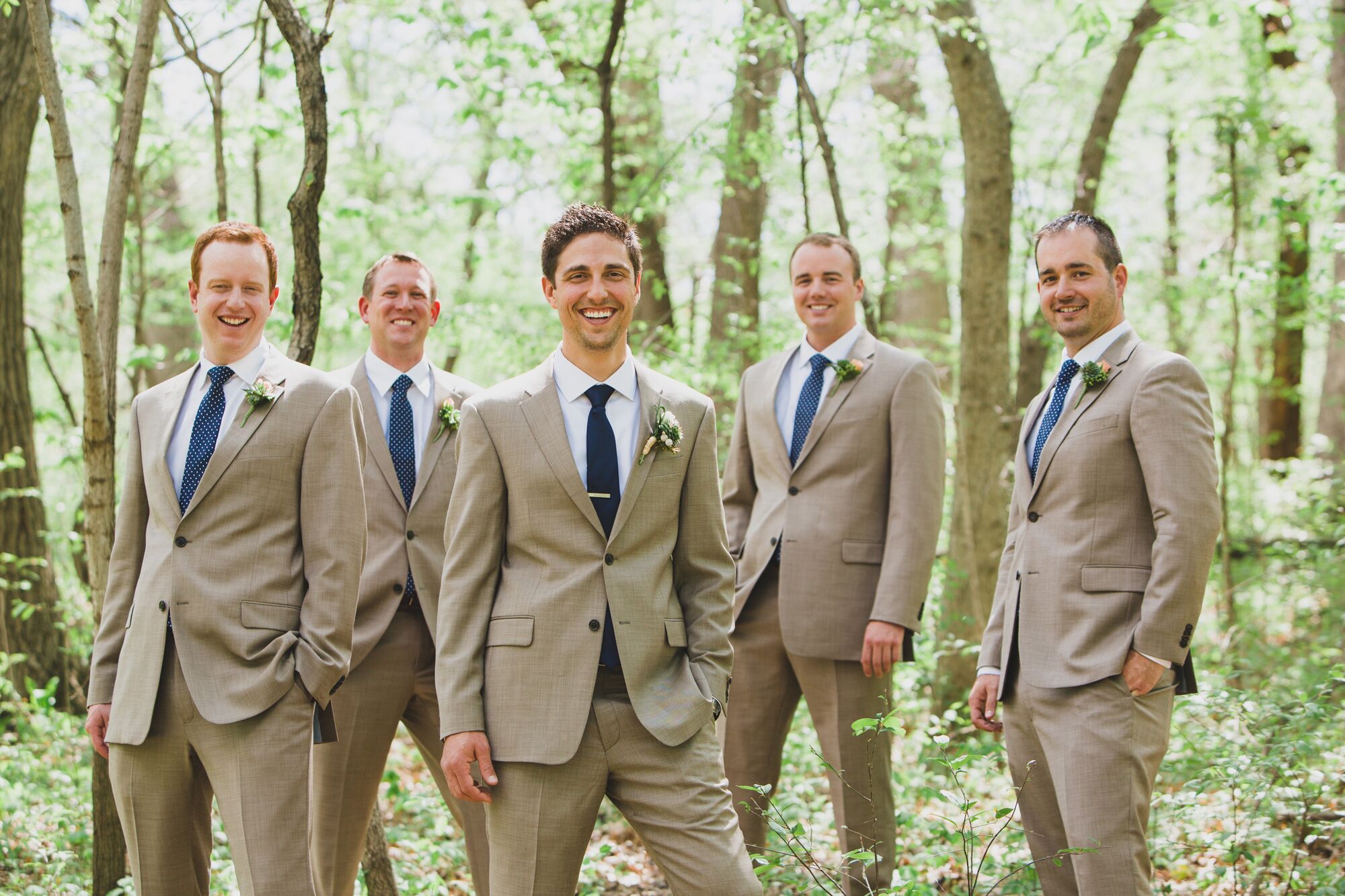 Khaki Groomsmen Suits with Navy Ties